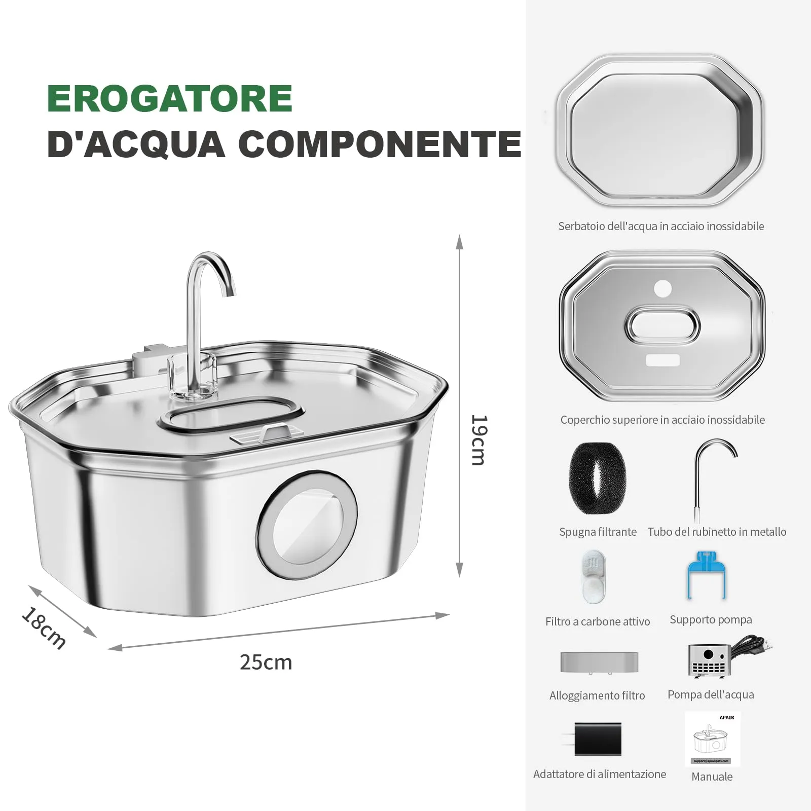 APAUK 3.2 L Fontanella per gatti in acciaio inossidabile (4 filtri) - immagine 8