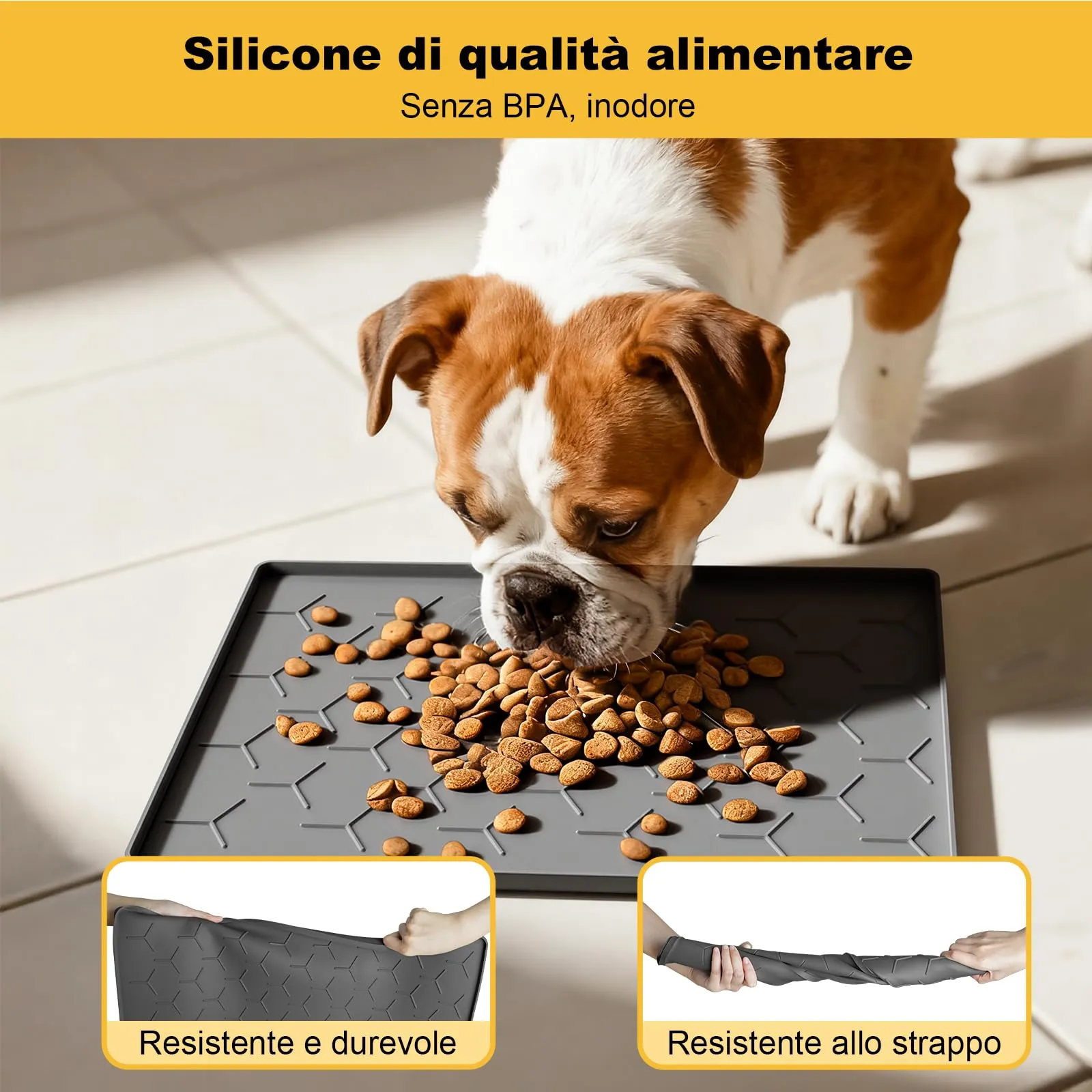 Pieviev Tappetino Ciotola per Cani e Gatti, Silicone Alimentare 30x40cm - immagine 4