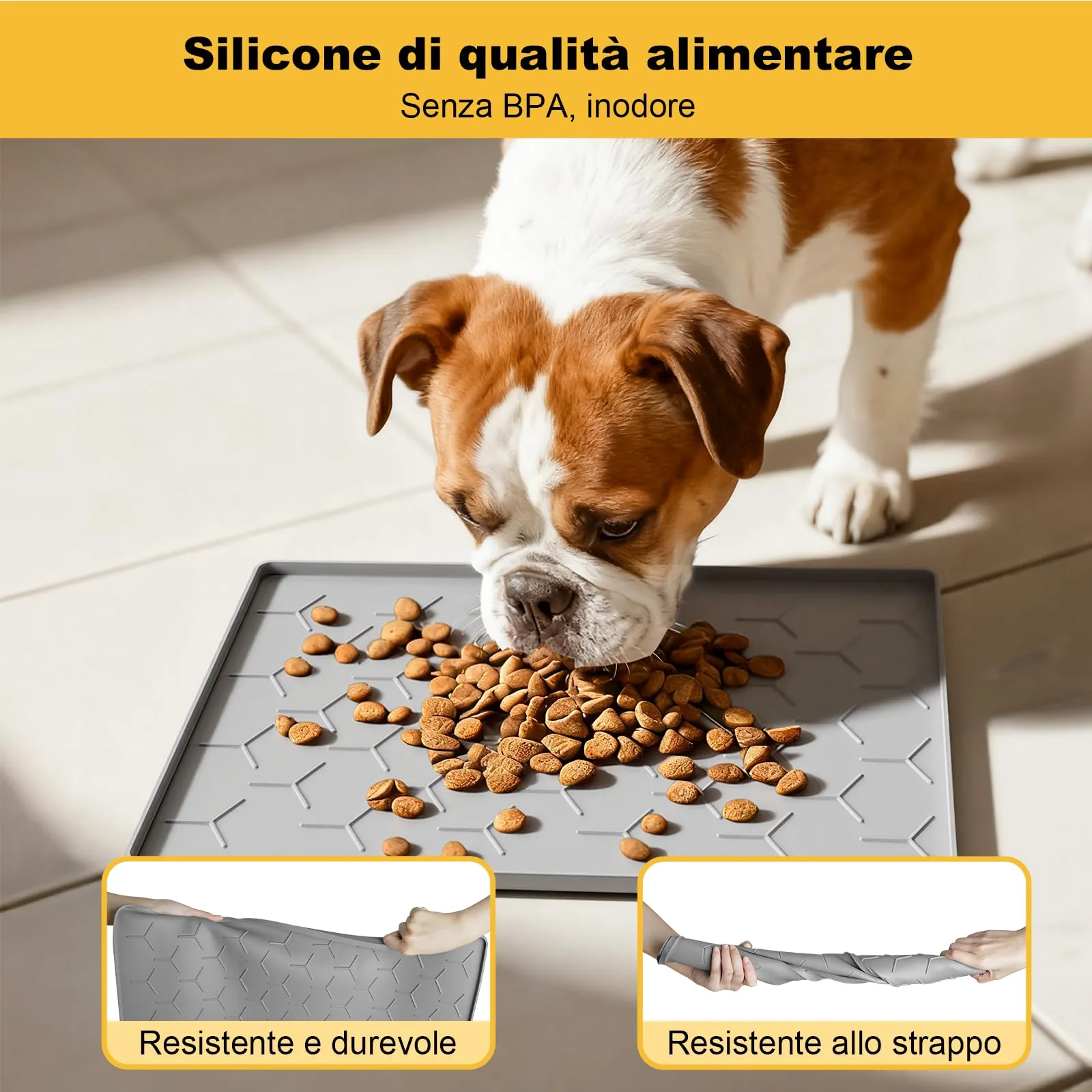 Pieviev Tappetino Ciotola per Cani e Gatti, Silicone Alimentare 30x40cm - immagine 3