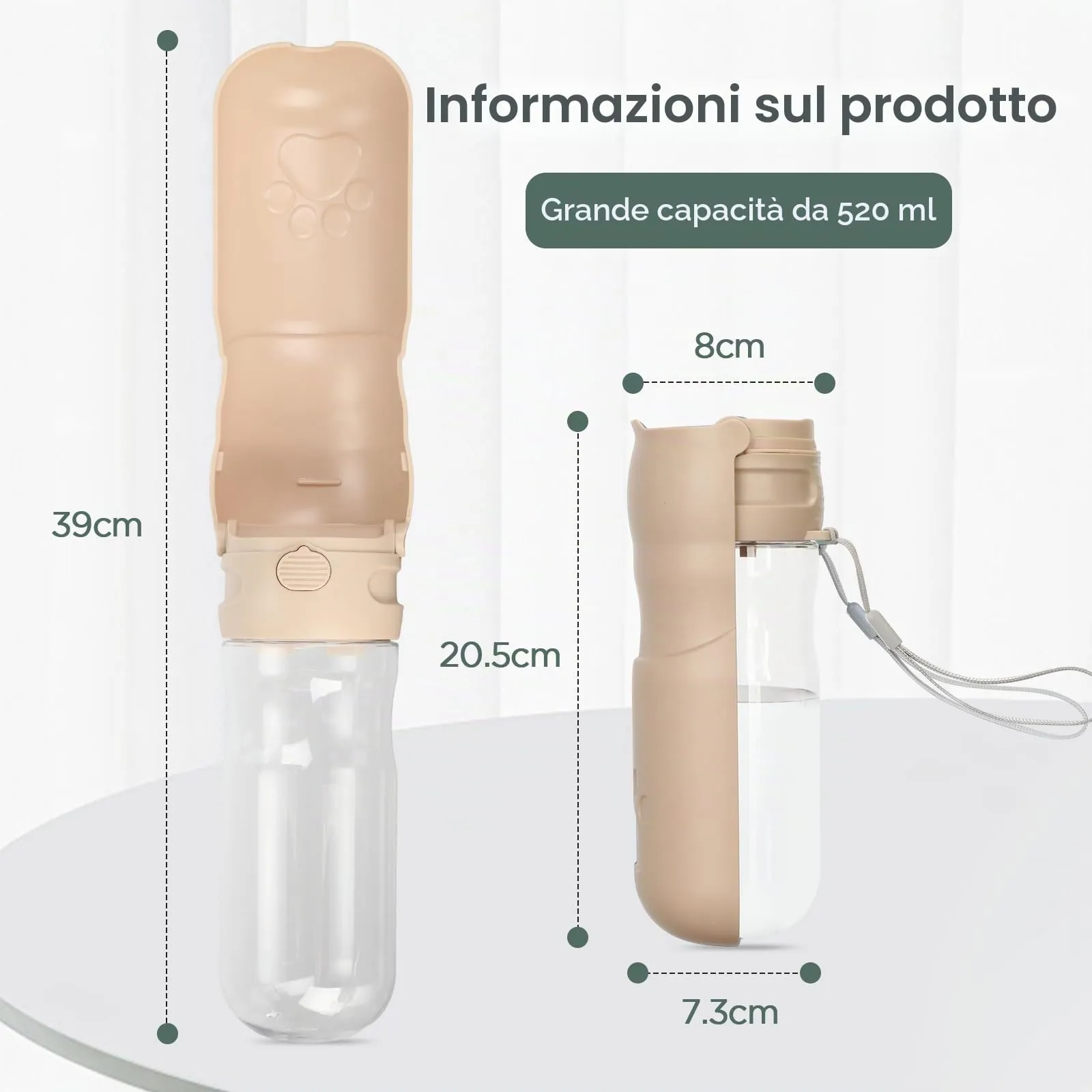 AiQInu 520ML Borraccia per Cani Portatile, 180° Ripiegabile Borraccia Cane, Antigoccia Dispenser Acqua Cani con Filtro a Carboni Attivi, Bottiglia Cani per Il Campeggio Quotidiano a Piedi - immagine 5