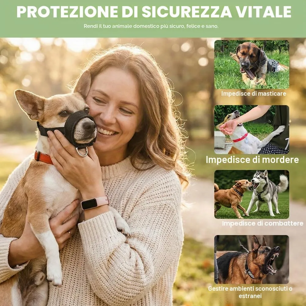 AUAUY Museruola per Cane, Materiale in Nylon, con Anello Regolabile, L-Nero - immagine 4