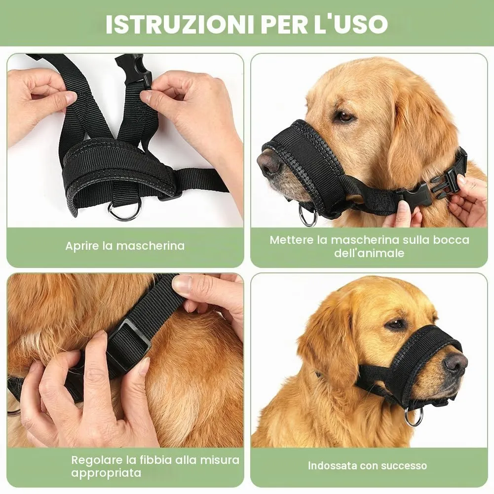 AUAUY Museruola per Cane, Materiale in Nylon, con Anello Regolabile, L-Nero - immagine 5