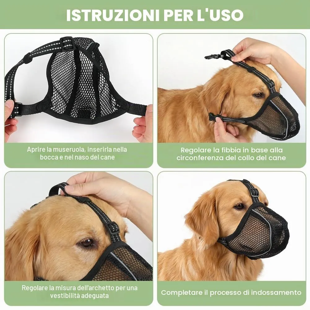 AUAUY Museruola per Cane, Riflettente Regolabile, Materiale a Rete, Nero, L - immagine 5