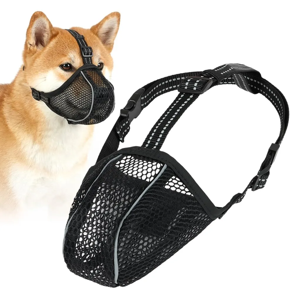 AUAUY Museruola per Cane, Riflettente Regolabile, Materiale a Rete, Nero, L - immagine 9