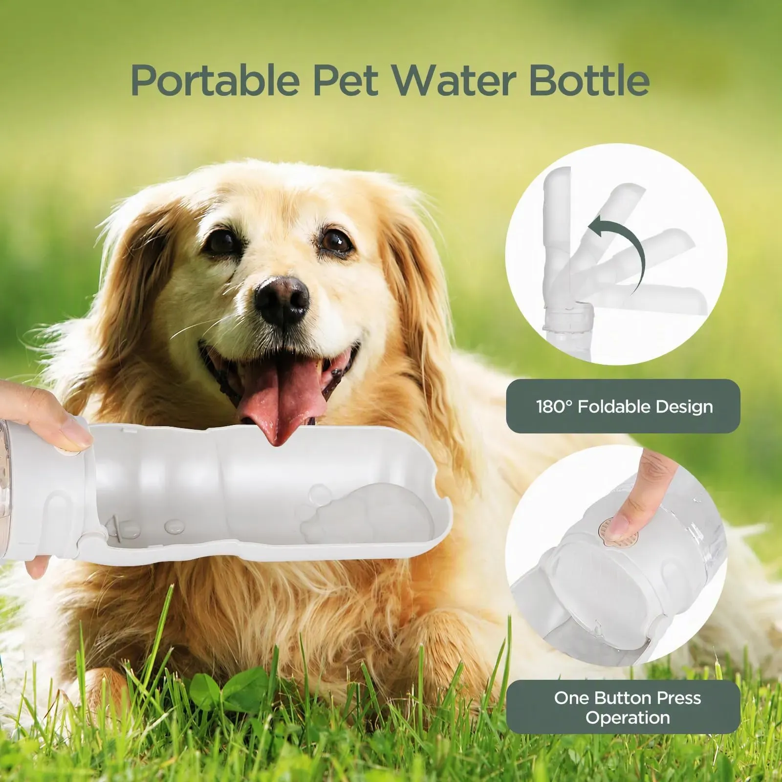 AiQInu 520ml Bottiglia per Cani, pieghevole a 180° & a prova di perdite, bottiglia portatile con filtro, grande capacità, bottiglia da viaggio per cani piccoli, gatti & animali domestici - immagine 2