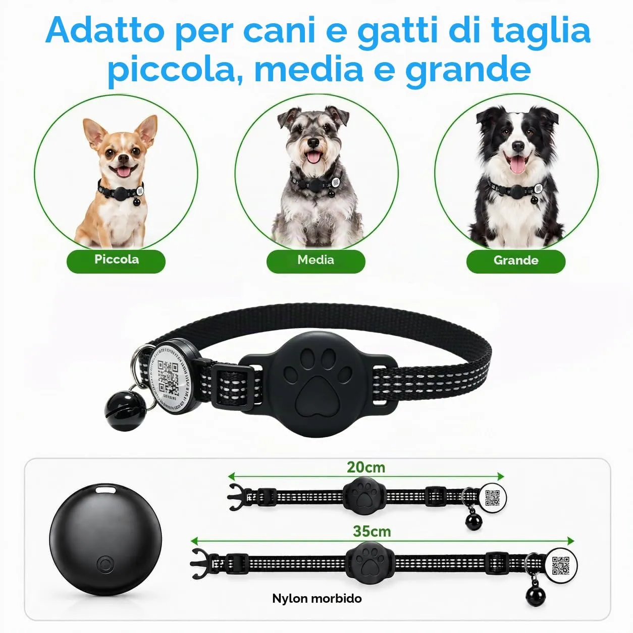 GPS per Gatti, Collare GPS per Gatti & Cani Compatibile con iOS e Android, Localizzatori GPS per Cani Senza Abbonamento Codice 2D Per Compilare le Informazioni, Regolabile, Riflesso Notturno - immagine 4