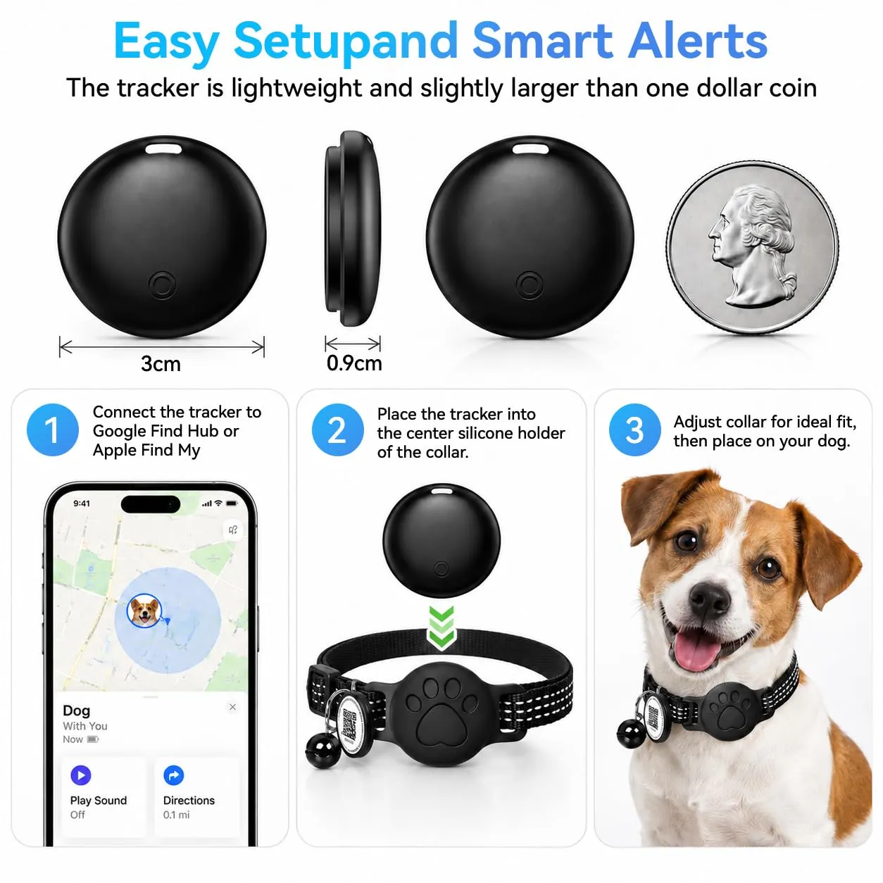 GPS per Gatti, Collare GPS per Gatti & Cani Compatibile con iOS e Android, Localizzatori GPS per Cani Senza Abbonamento Codice 2D Per Compilare le Informazioni, Regolabile, Riflesso Notturno - immagine 6