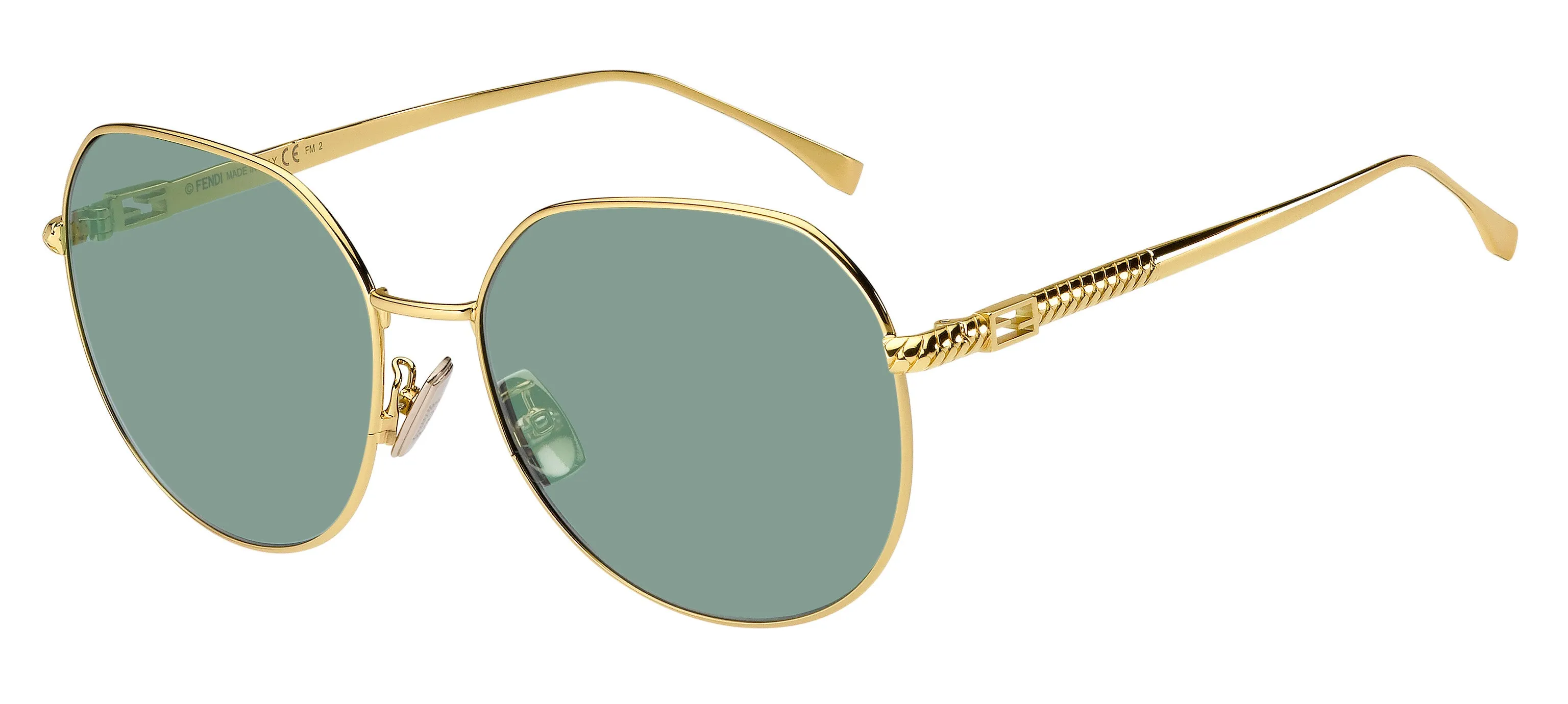 Fendi FF 0451/F/S 1/O7 Occhiali da sole Metallo Oro Verde Rotonda Antiriflesso - immagine 1