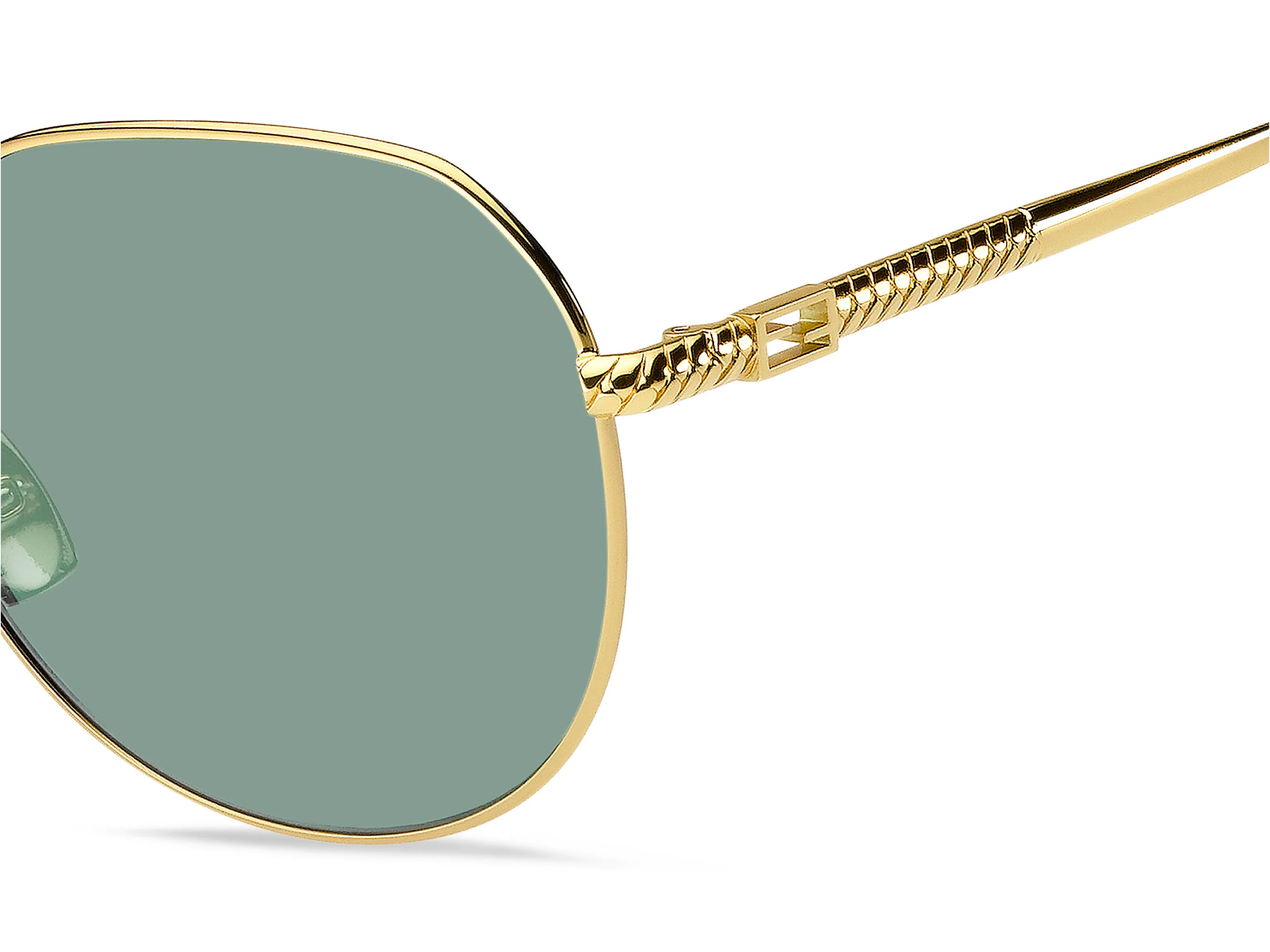Fendi FF 0451/F/S 1/O7 Occhiali da sole Metallo Oro Verde Rotonda Antiriflesso - immagine 3