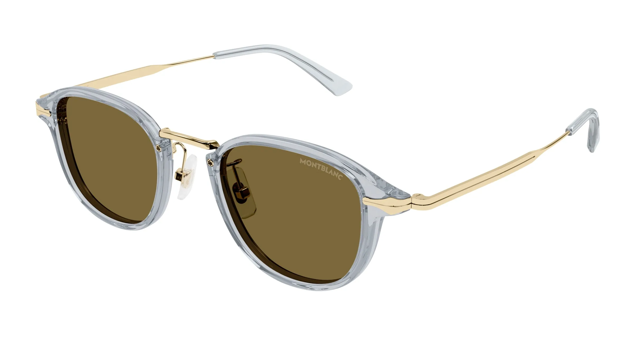 Montblanc MB0336S 003 Occhiali da sole Iniettato Grigio Marrone Rotonda - immagine 1