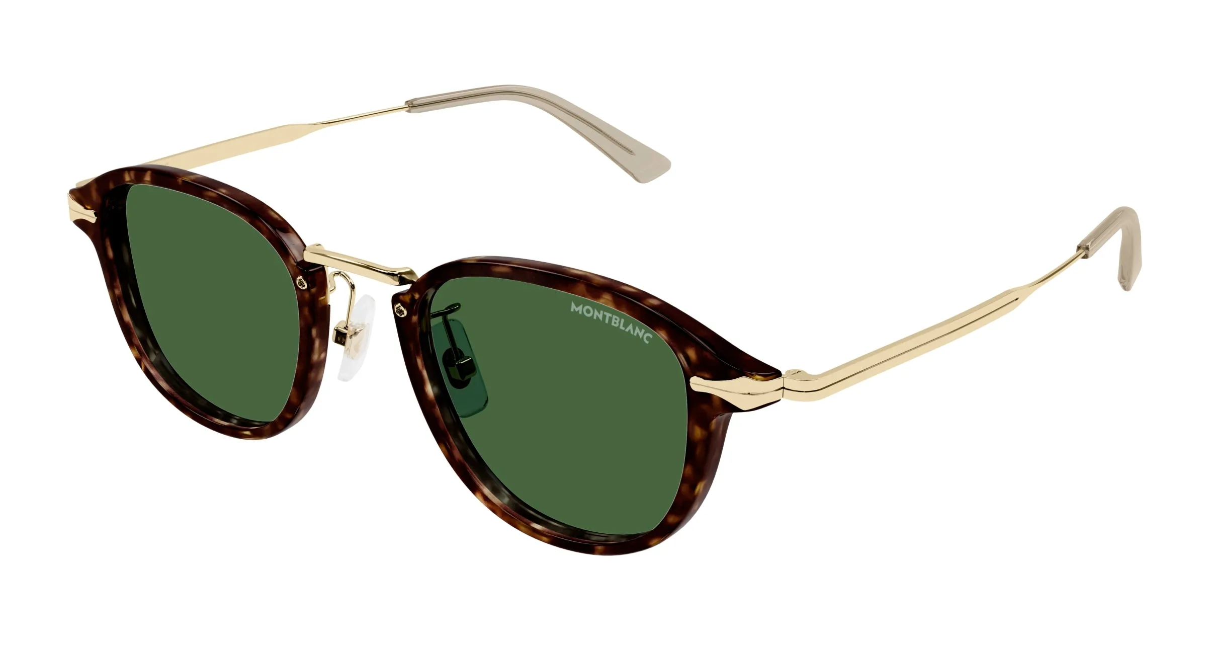 Montblanc Uomo MB0336S 002 Occhiali da sole Iniettato Havana Verde Rotonda - immagine 1