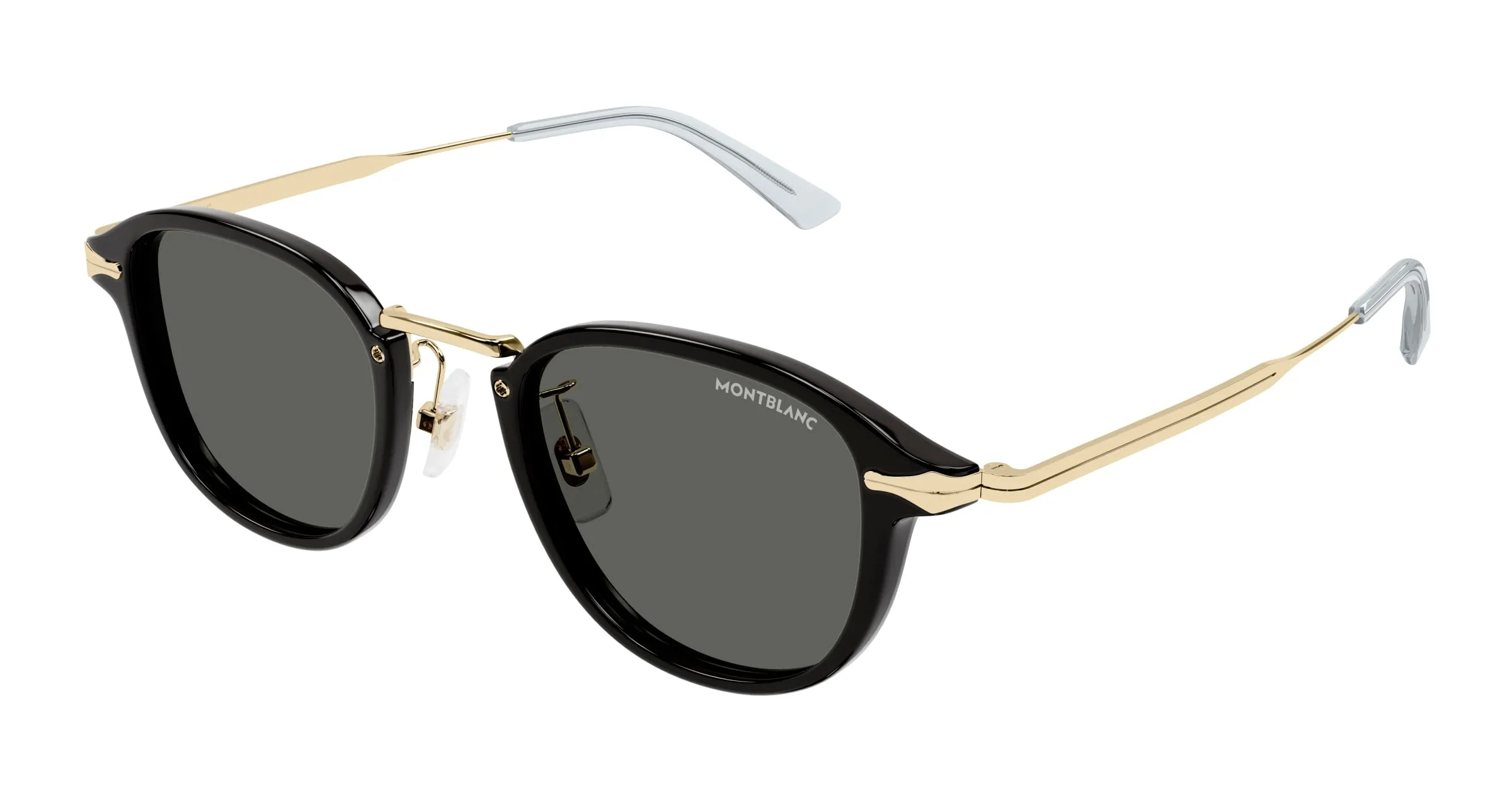 Montblanc MB0336S 001 Occhiali da sole Iniettato Nero Grigio Rotonda - immagine 1