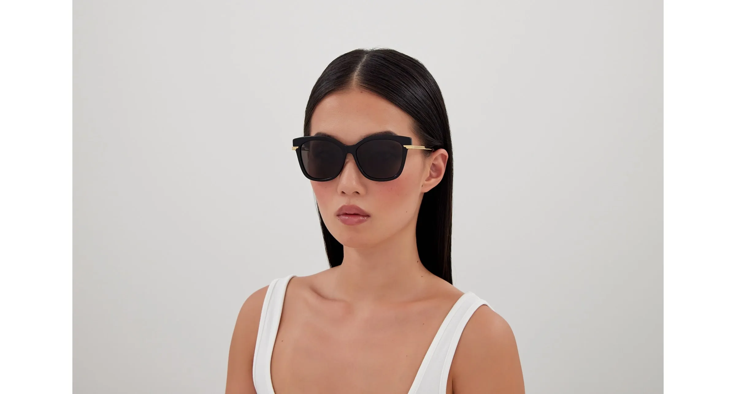 Bottega Veneta BV1296SA 001 Occhiali da sole Acetato Nero Grigio Cat Eye - immagine 4
