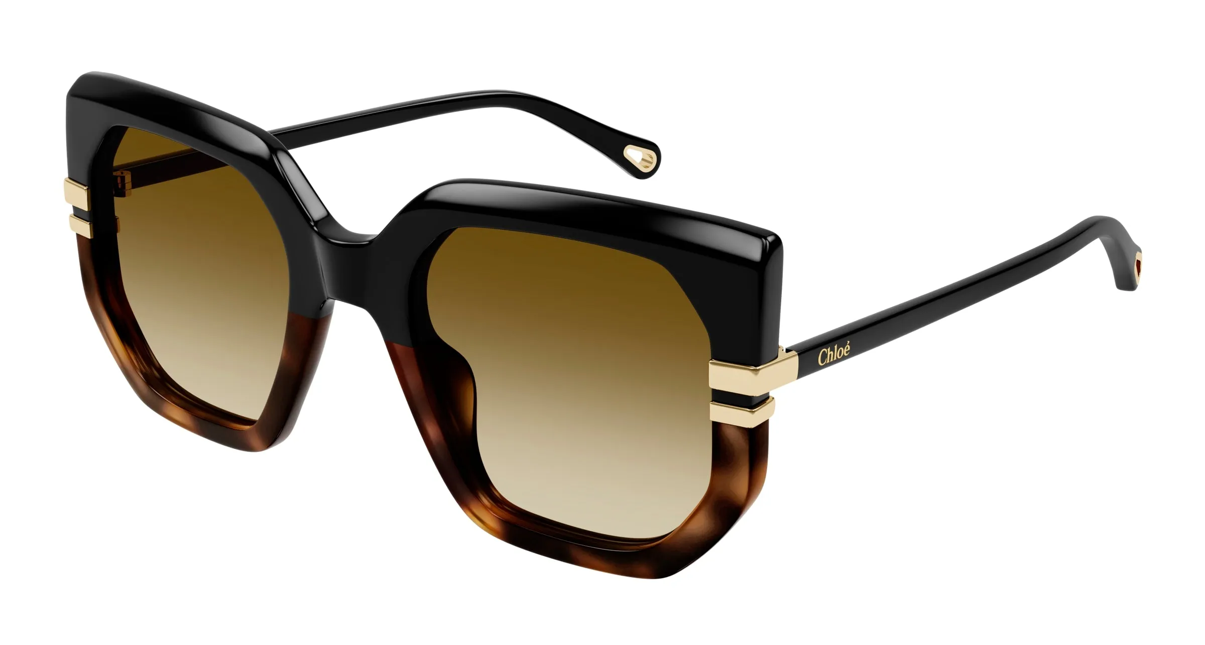 Chloé CH0240S 003 Occhiali da sole Acetato Nero Marrone Geometrica - immagine 1