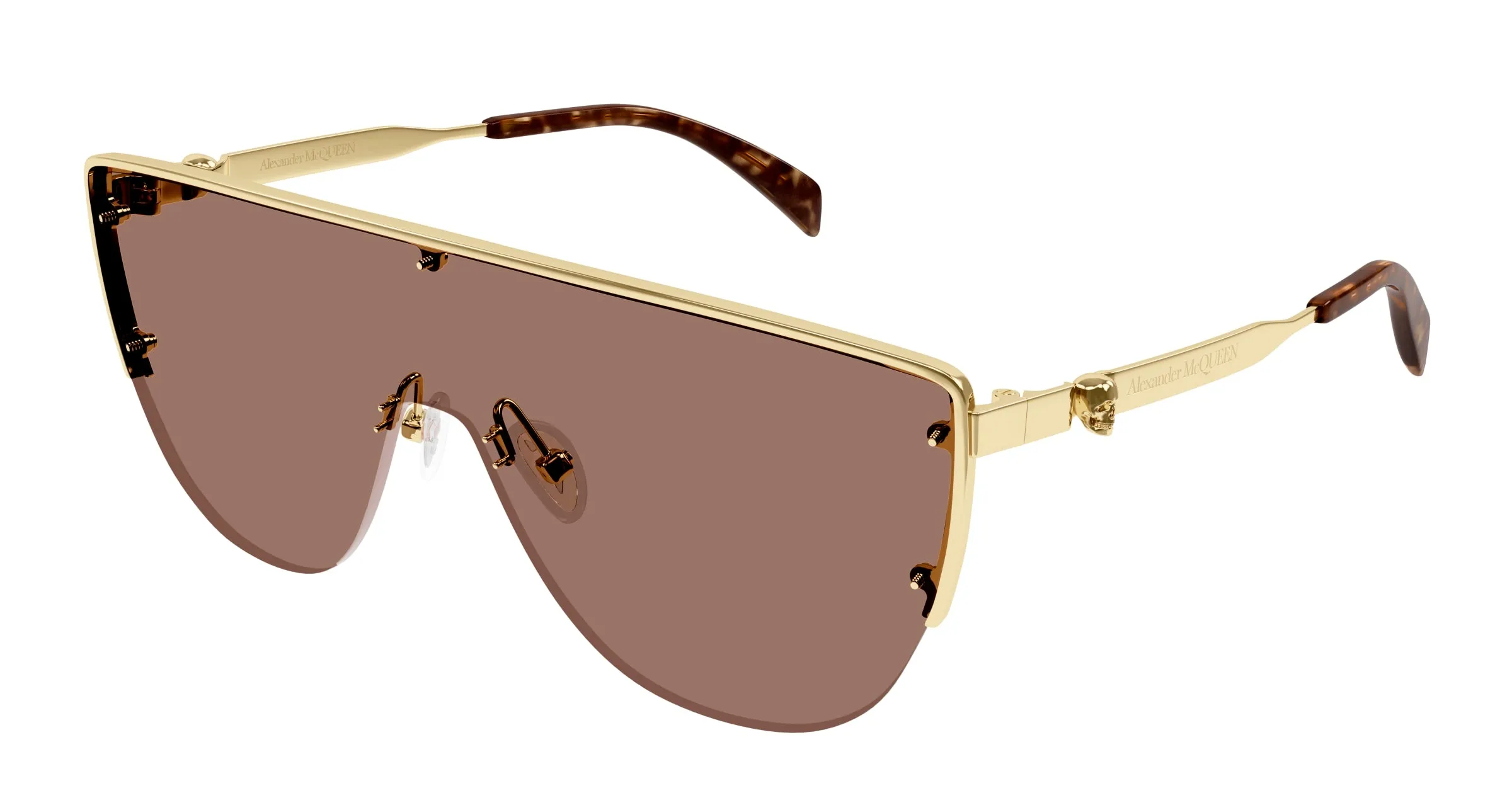 Alexander McQueen Uomo AM0457S 002 Occhiali da sole Metallo Oro Marrone Maschera - immagine 1