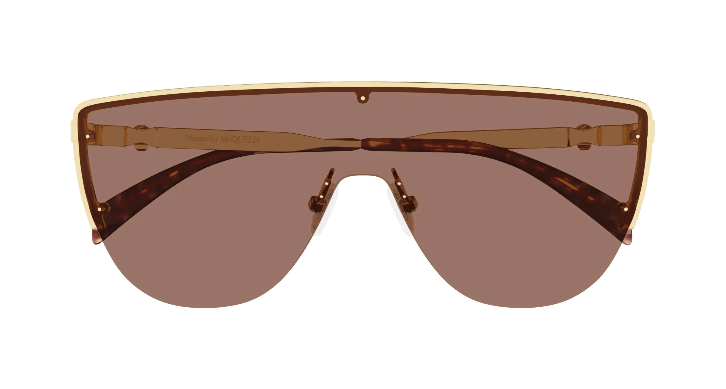 Alexander McQueen Uomo AM0457S 002 Occhiali da sole Metallo Oro Marrone Maschera - immagine 2