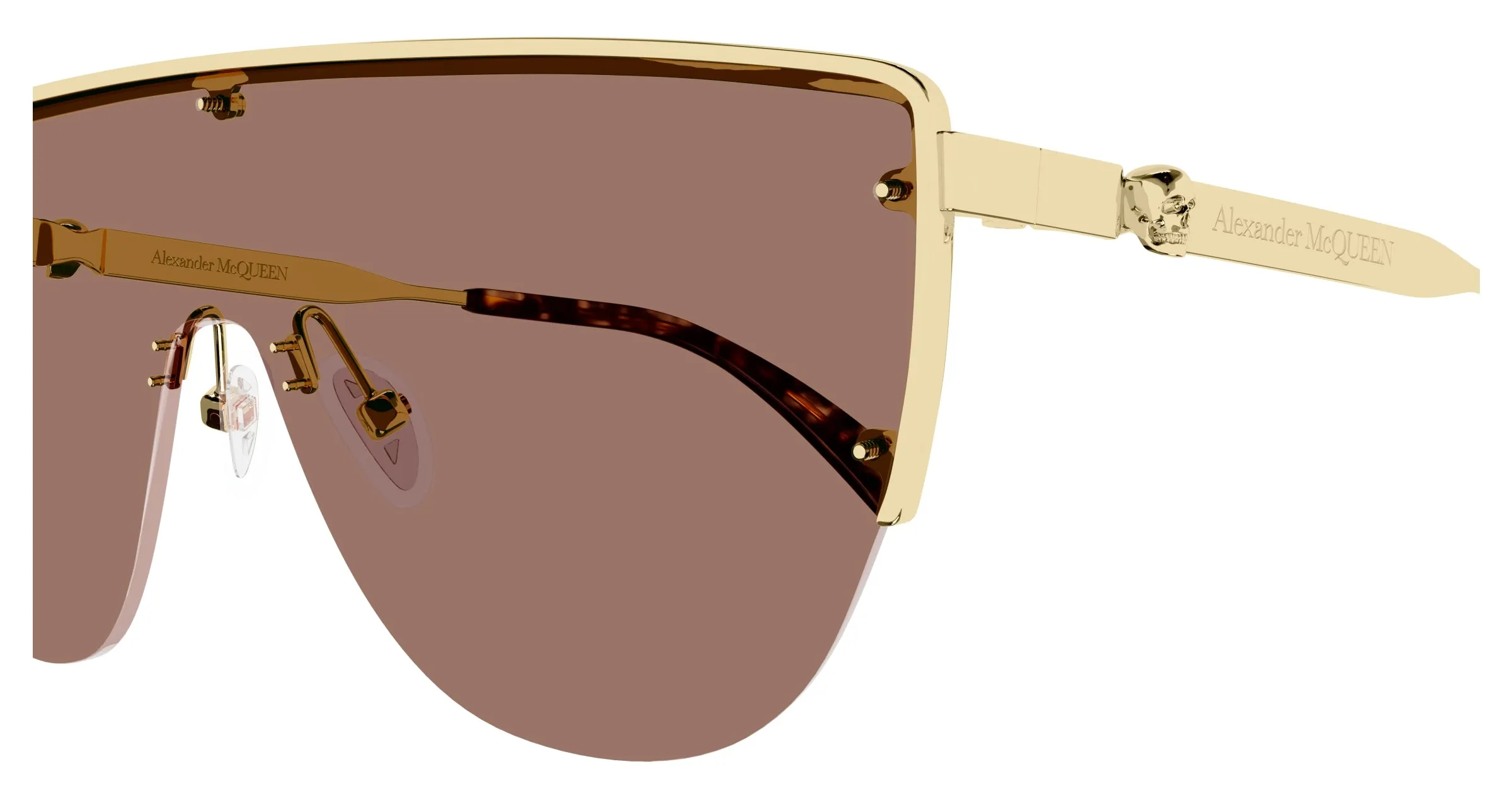 Alexander McQueen Uomo AM0457S 002 Occhiali da sole Metallo Oro Marrone Maschera - immagine 3