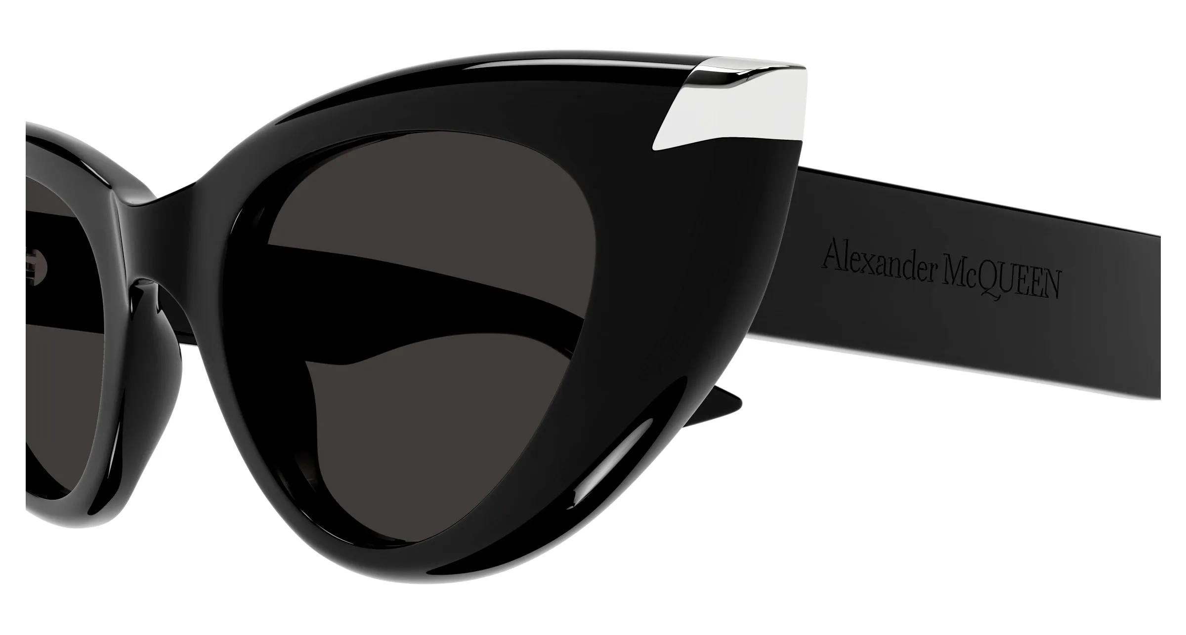 Alexander McQueen AM0442S 001 Occhiali da sole Acetato Nero Grigio Cat Eye - immagine 3