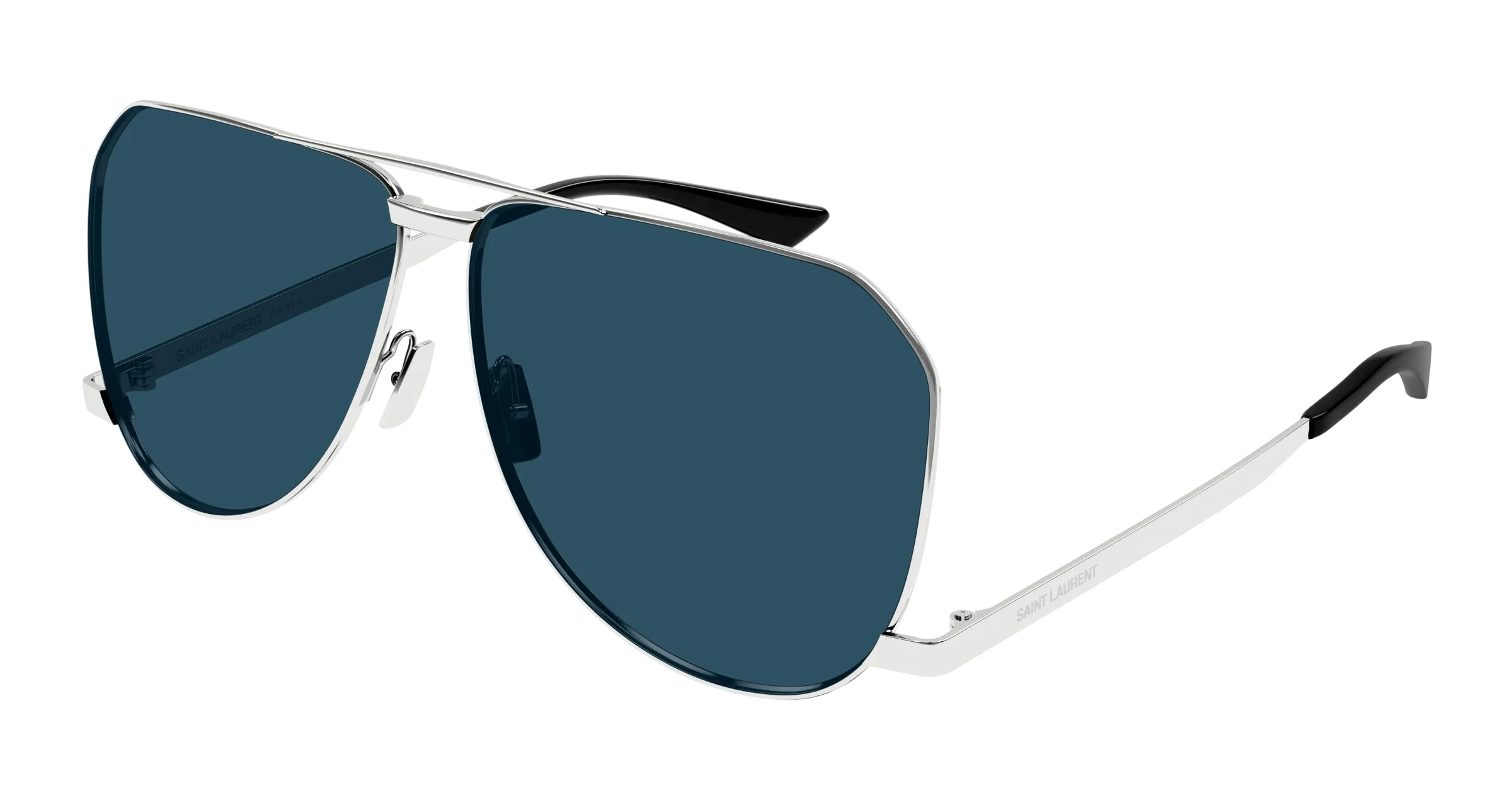 SAINT LAURENT Uomo SL 690 DUST 003 Occhiali da sole Metallo Argento Blu Pilot - immagine 1
