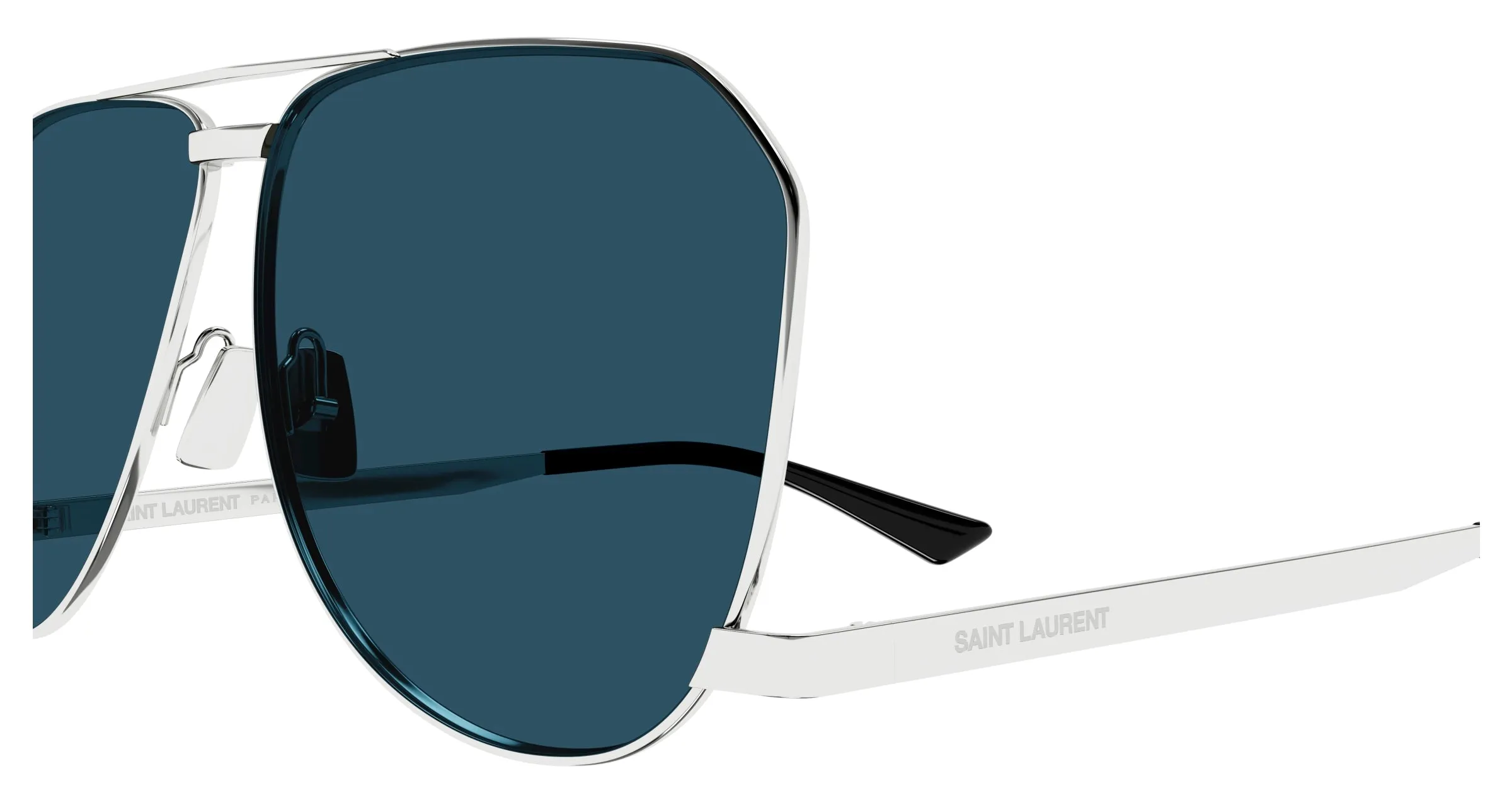 SAINT LAURENT Uomo SL 690 DUST 003 Occhiali da sole Metallo Argento Blu Pilot - immagine 3
