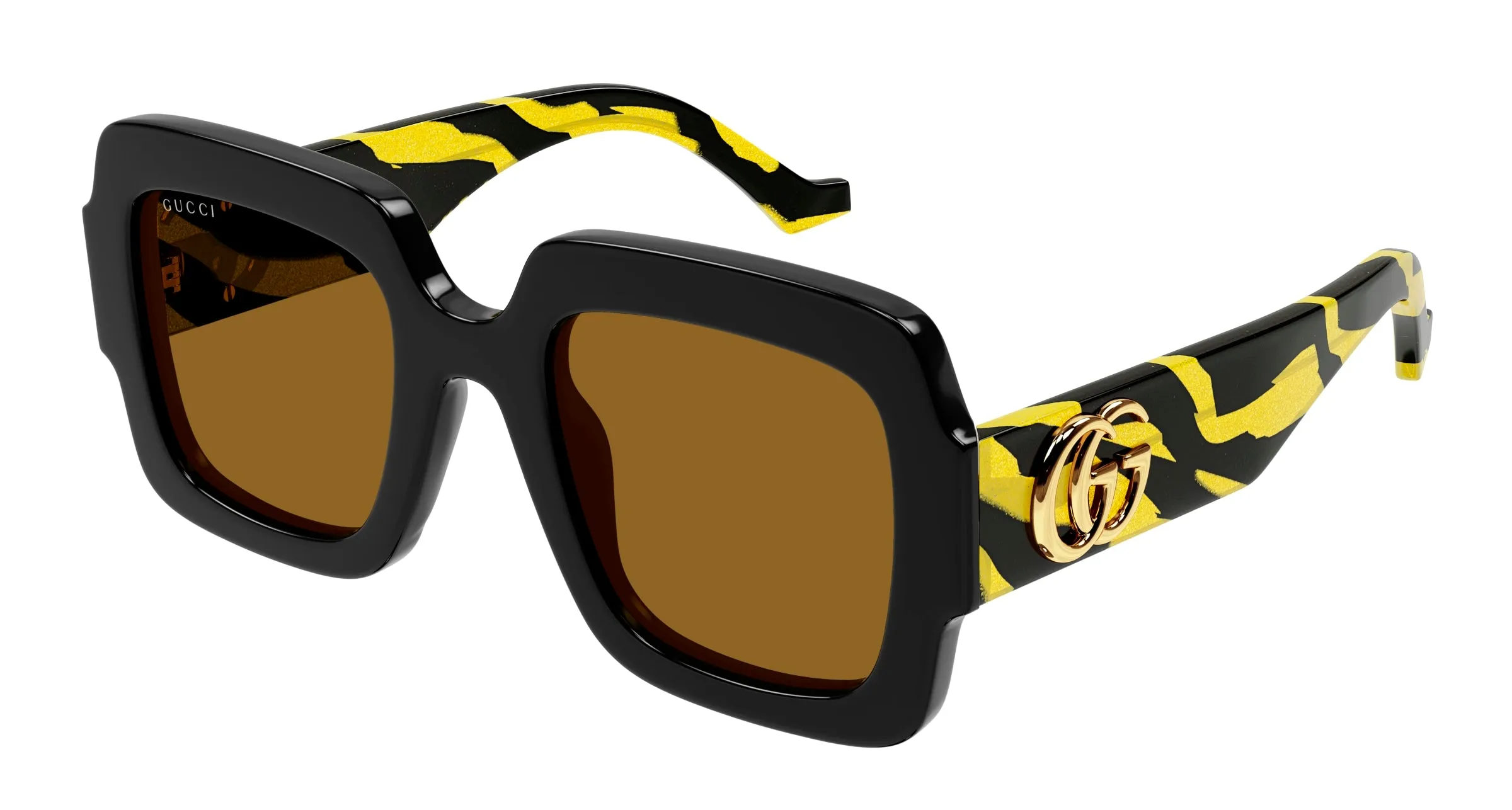 Gucci GG1547S 004 Occhiali da sole Acetato Nero Marrone Squadrata - immagine 1
