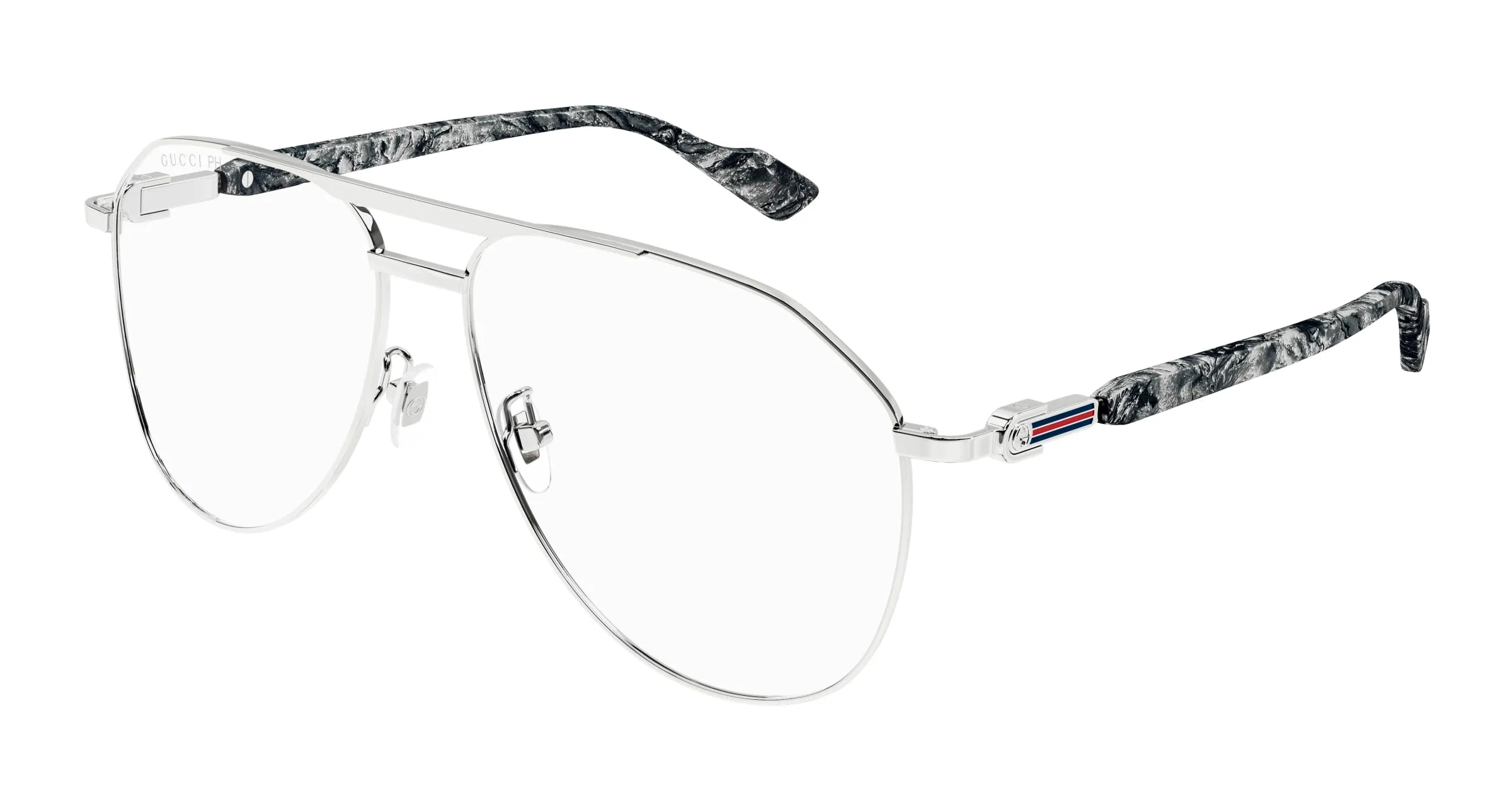 Gucci Uomo GG1220S 006 Occhiali da sole Metallo Argento Trasparente Pilot Fotocromatiche Fotocromatico - immagine 1