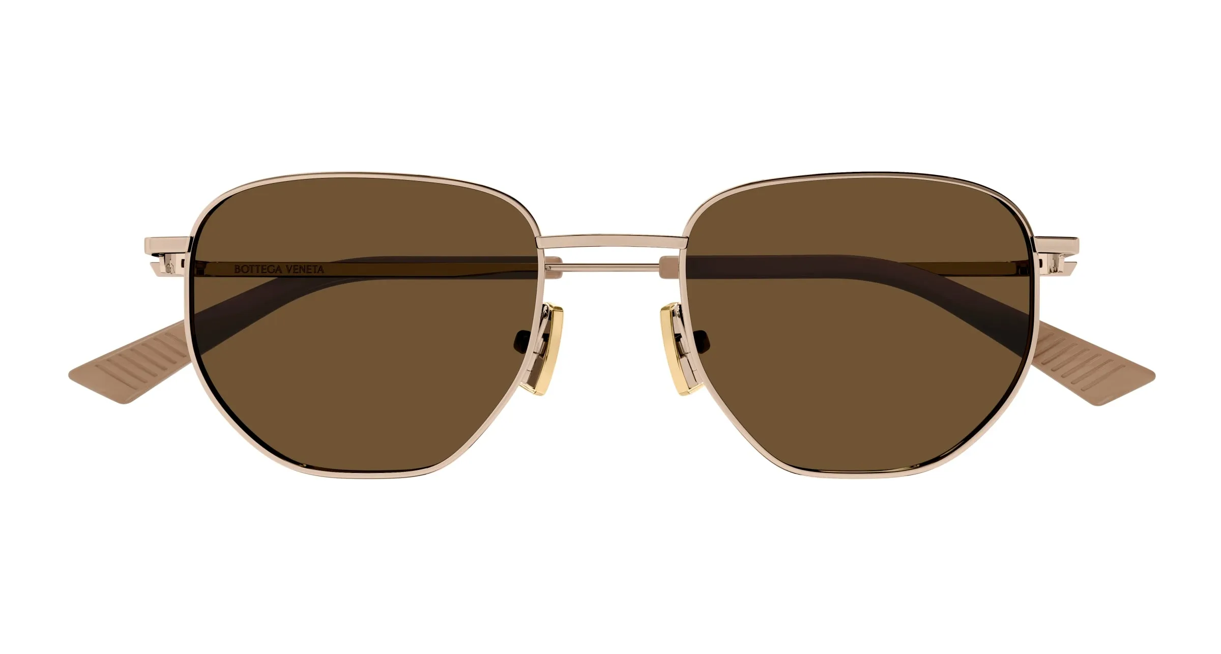 Bottega Veneta BV1301S 002 Occhiali da sole Metallo Oro Marrone Rotonda - immagine 2