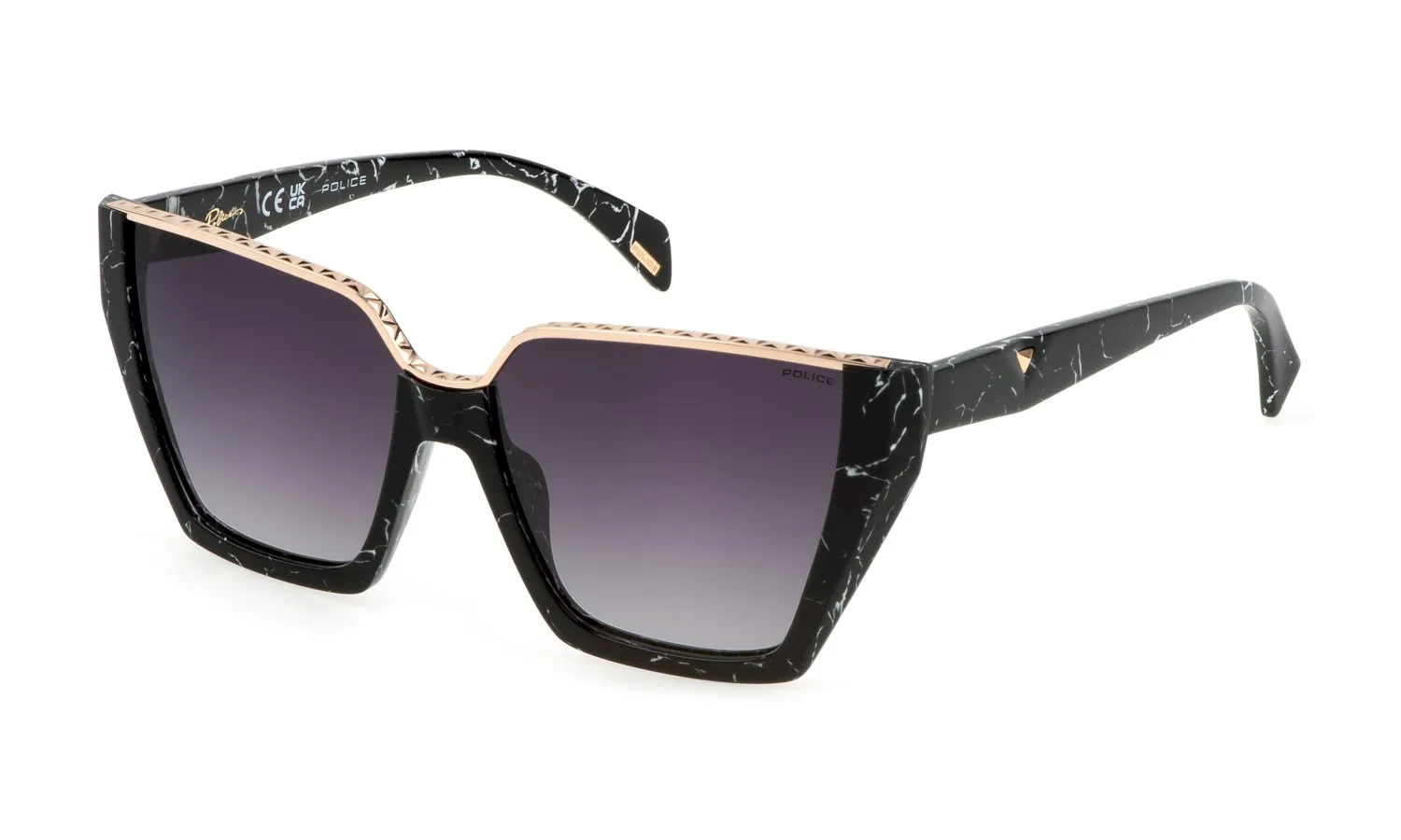 Police SPLL33E GEM 1 0869 Occhiali da sole Acetato Nero Grigio Squadrata Normale Sfumato - immagine 1
