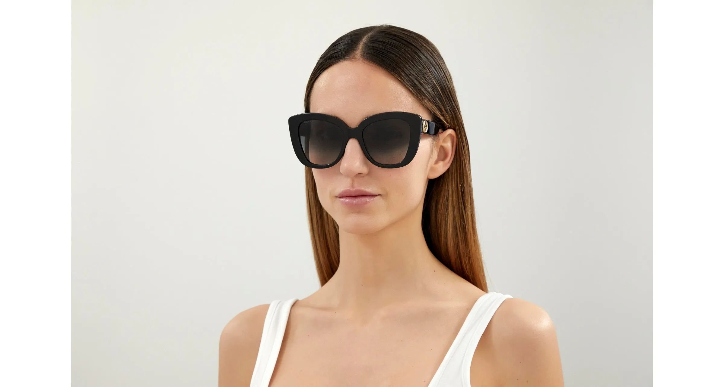 Gucci GG0327S 001 Occhiali da sole Acetato Nero Grigio Cat Eye Normale Sfumato - immagine 3