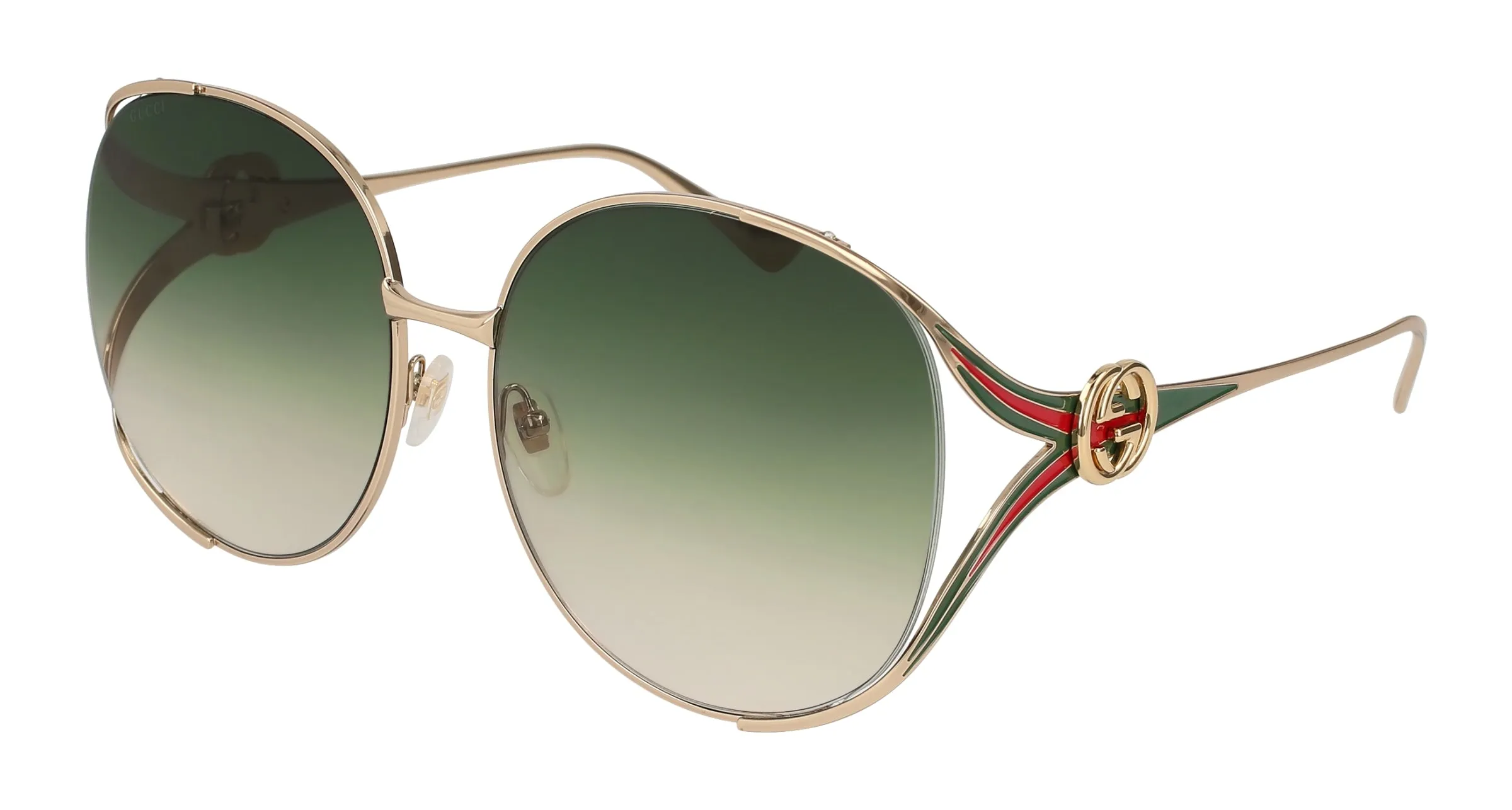 Gucci GG0225S 003 Occhiali da sole Metallo Oro Verde Rotonda Normale - immagine 1