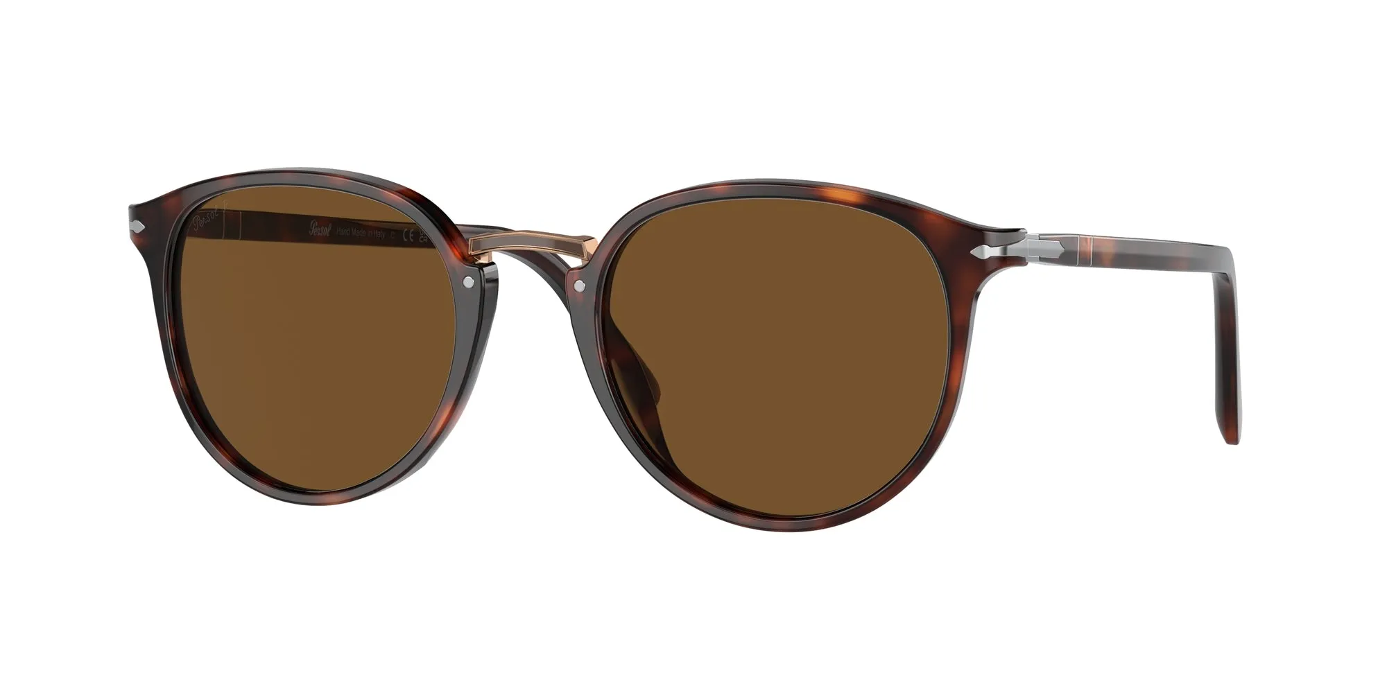 Persol PO3210S 24/57 Occhiali da sole Acetato Tartaruga Marrone Rotonda Polarizzata - immagine 1