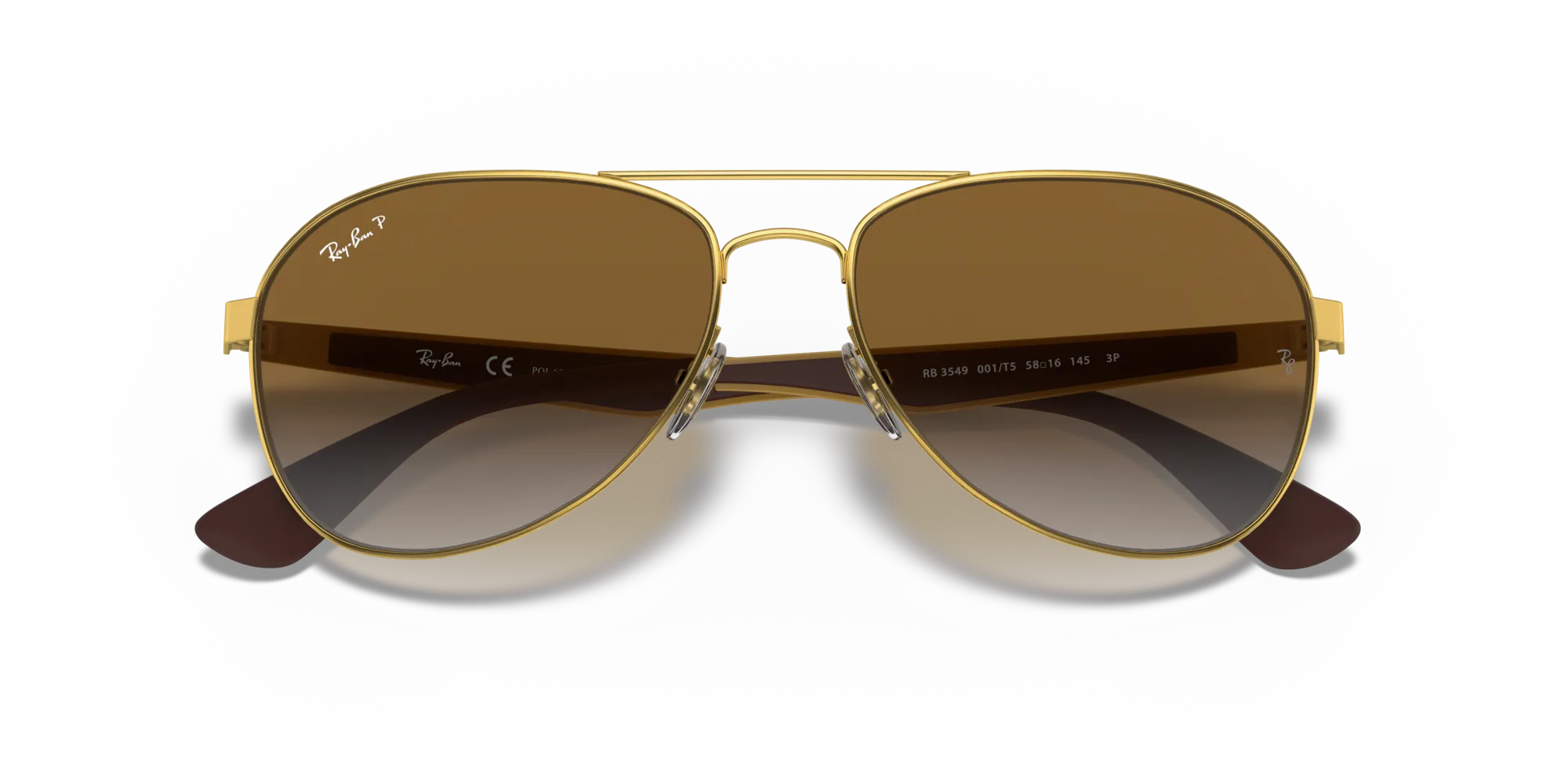 Ray - Ban RB3549 001/T5 Occhiali da sole Metallo Oro Marrone Pilot Polarizzata Sfumato - immagine 2