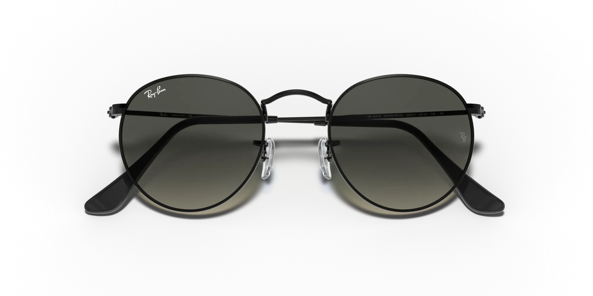 Ray - Ban RB3447N ROUND METAL 002/71 Occhiali da sole Metallo Nero Grigio Rotonda Normale Sfumato - immagine 2