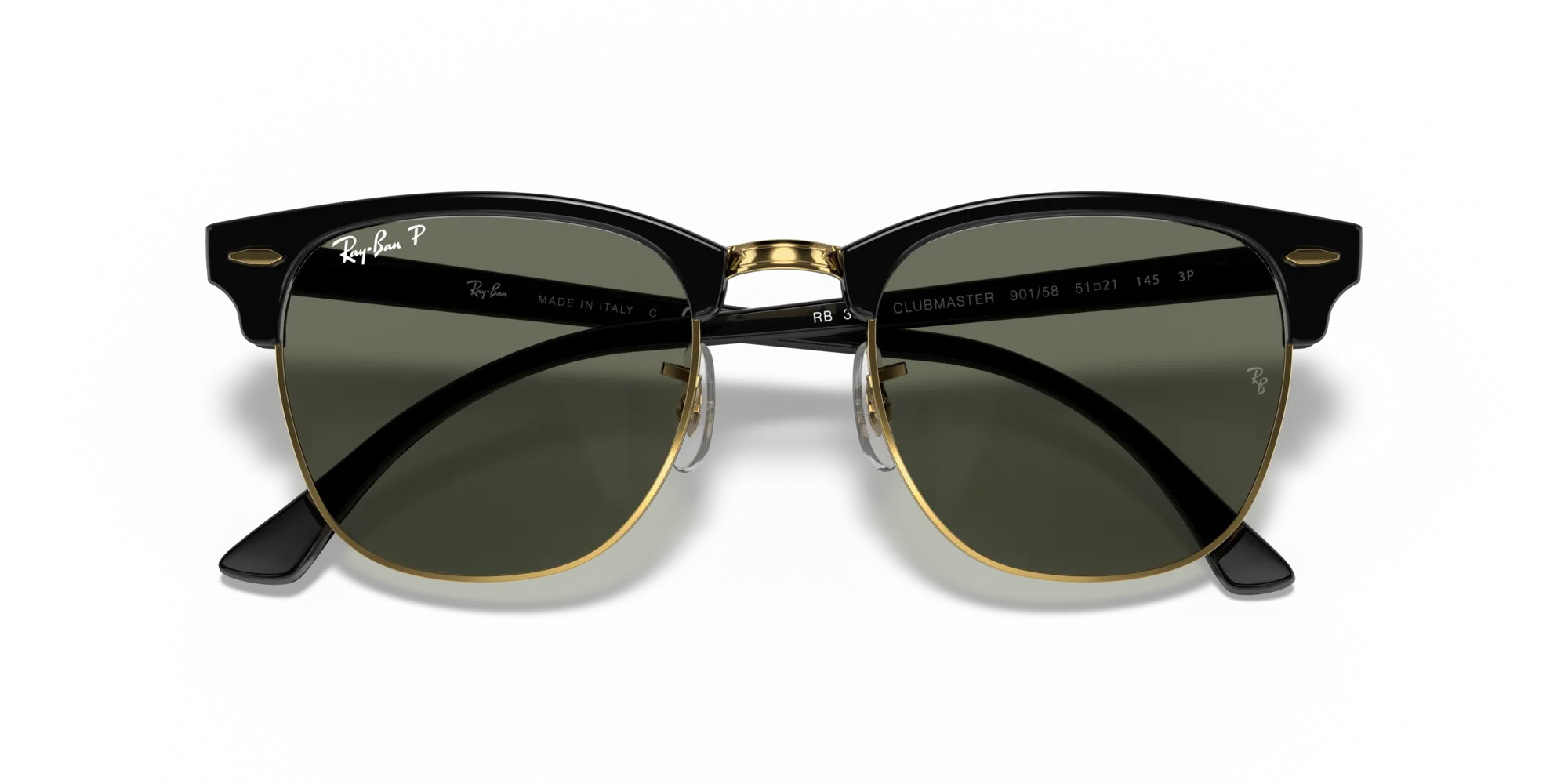 Ray - Ban RB3016 CLUBMASTER 901/58 Occhiali da sole Acetato Nero G15 Squadrata Polarizzata - immagine 2