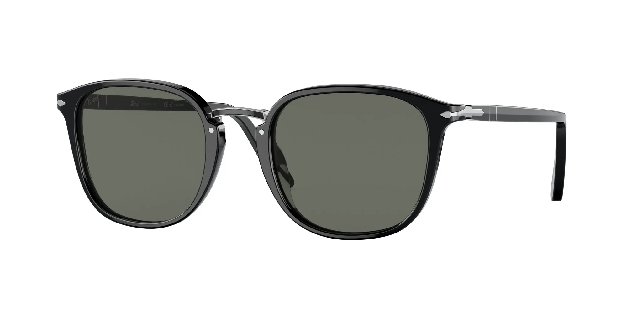 Persol PO3186S 95/58 Occhiali da sole Acetato Nero Verde Rotonda Polarizzata - immagine 1