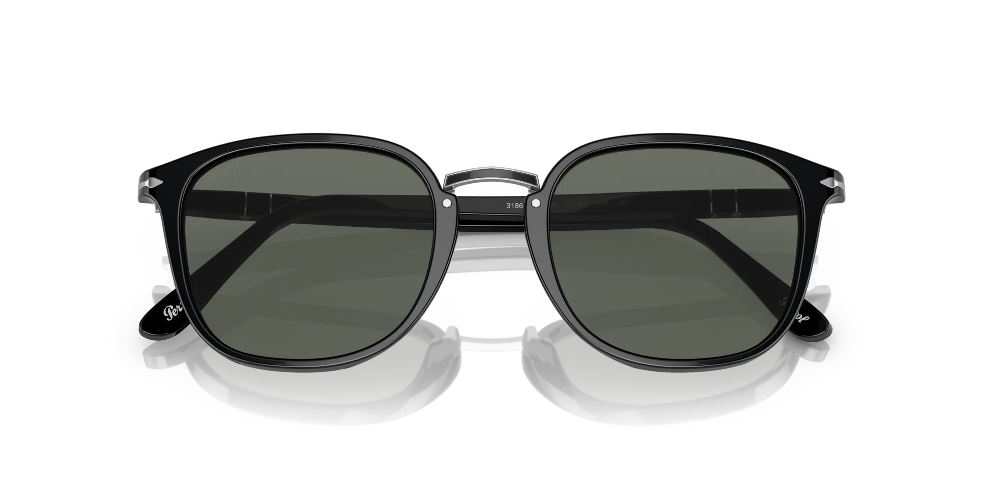 Persol PO3186S 95/58 Occhiali da sole Acetato Nero Verde Rotonda Polarizzata - immagine 2