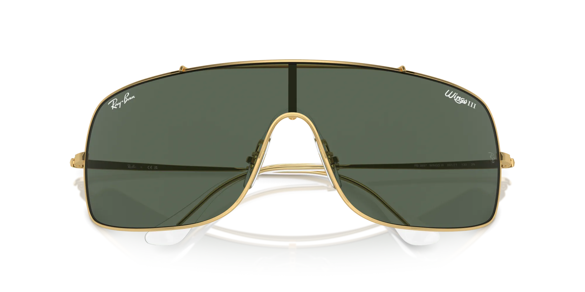 Ray - Ban RB3897 WINGS III 001/71 Occhiali da sole Metallo Oro Verde Squadrata Normale - immagine 2