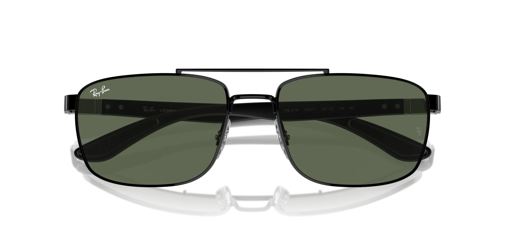 Ray - Ban RB3737 002/71 Occhiali da sole Metallo Nero Verde Squadrata Normale - immagine 2