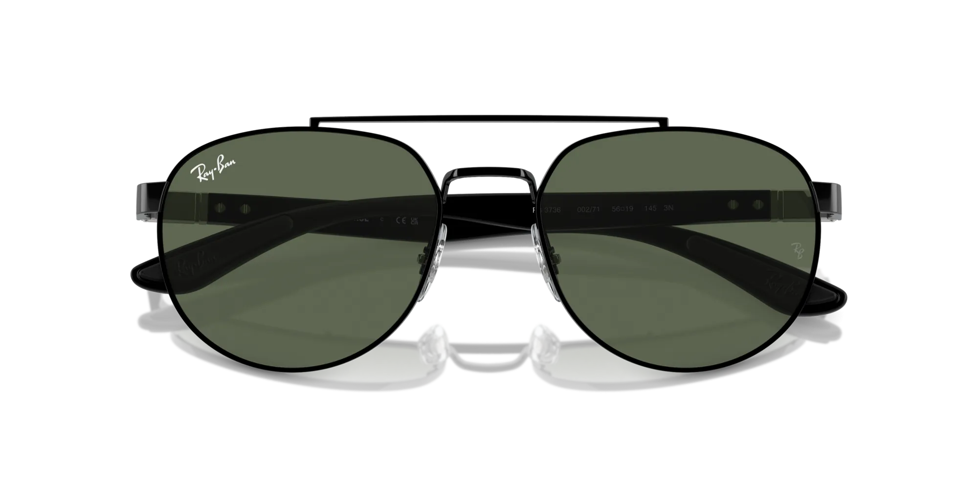 Ray - Ban RB3736 002/71 Occhiali da sole Metallo Nero Verde Geometrica Normale - immagine 2
