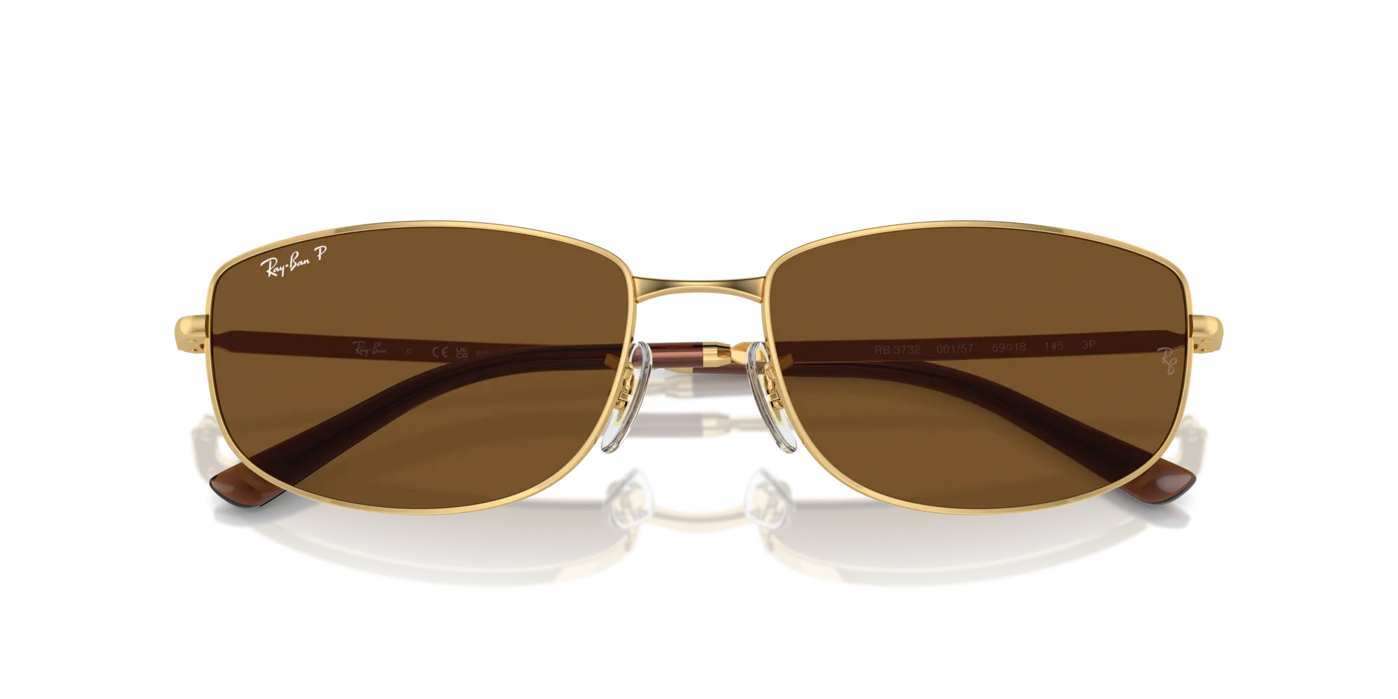 Ray - Ban RB3732 001/57 Occhiali da sole Metallo Oro Marrone Geometrica Polarizzata Antiriflesso - immagine 2