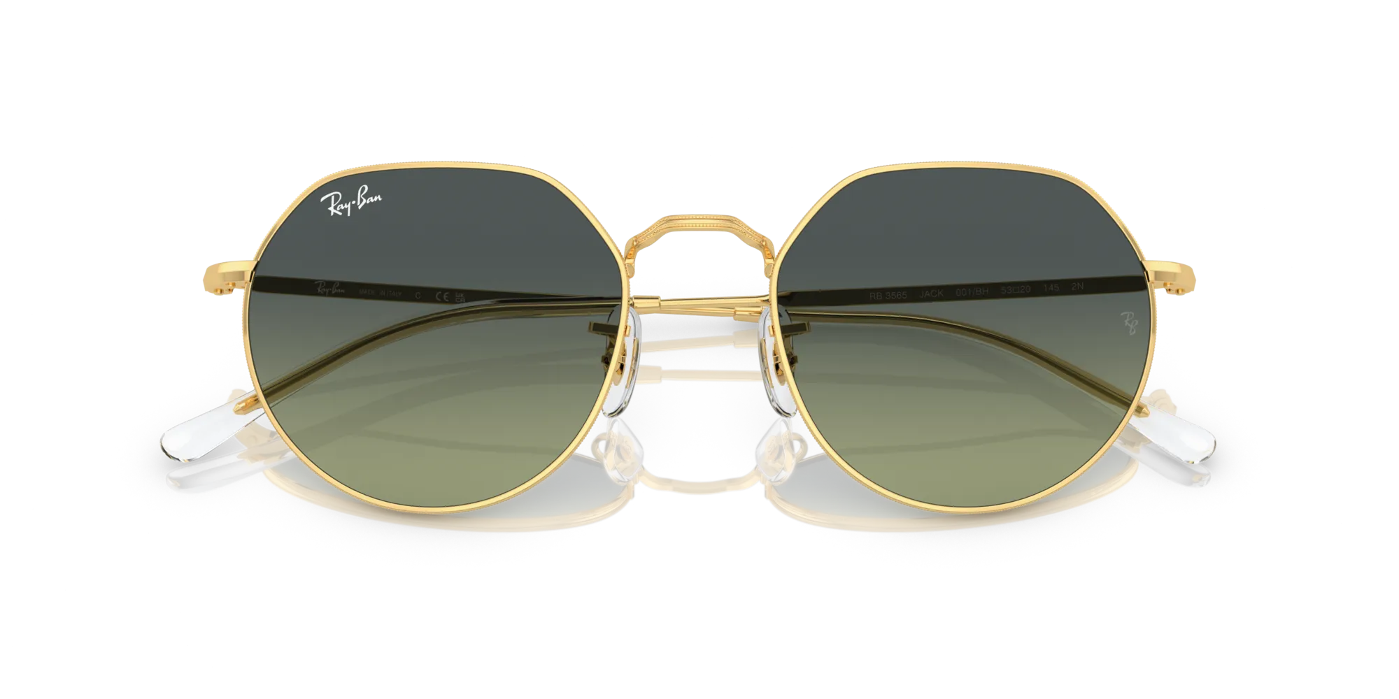Ray - Ban RB3565 JACK 001/BH Occhiali da sole Metallo Oro Verde Geometrica Normale Sfumato - immagine 2