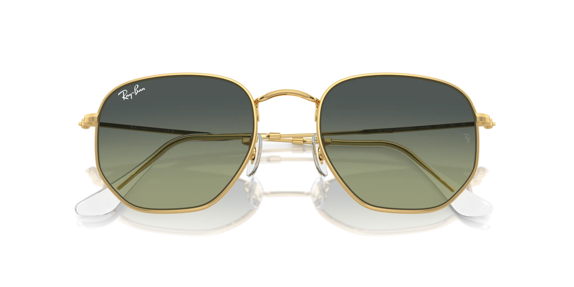 Ray - Ban RB3548 HEXAGONAL 001/BH Occhiali da sole Metallo Oro Verde Geometrica Normale Sfumato - immagine 2