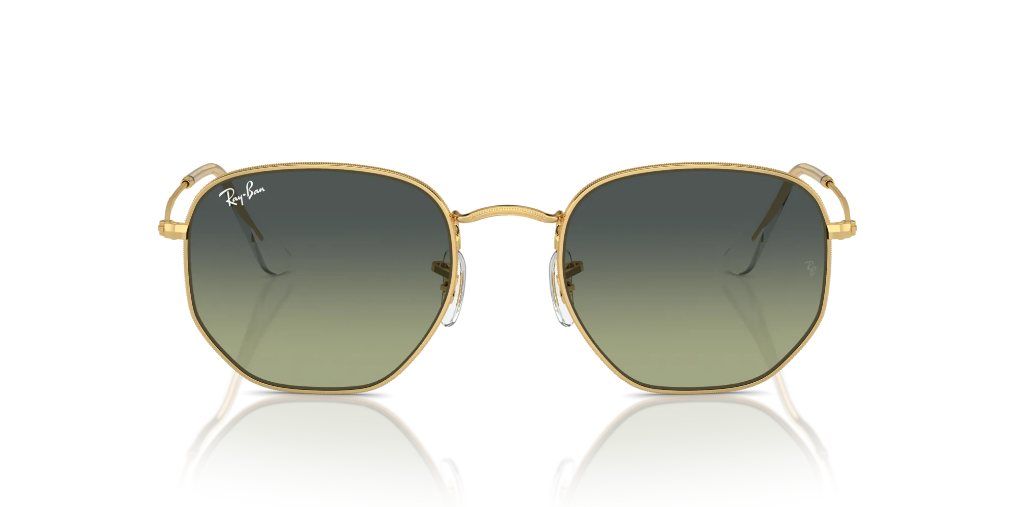 Ray - Ban RB3548 HEXAGONAL 001/BH Occhiali da sole Metallo Oro Verde Geometrica Normale Sfumato - immagine 3