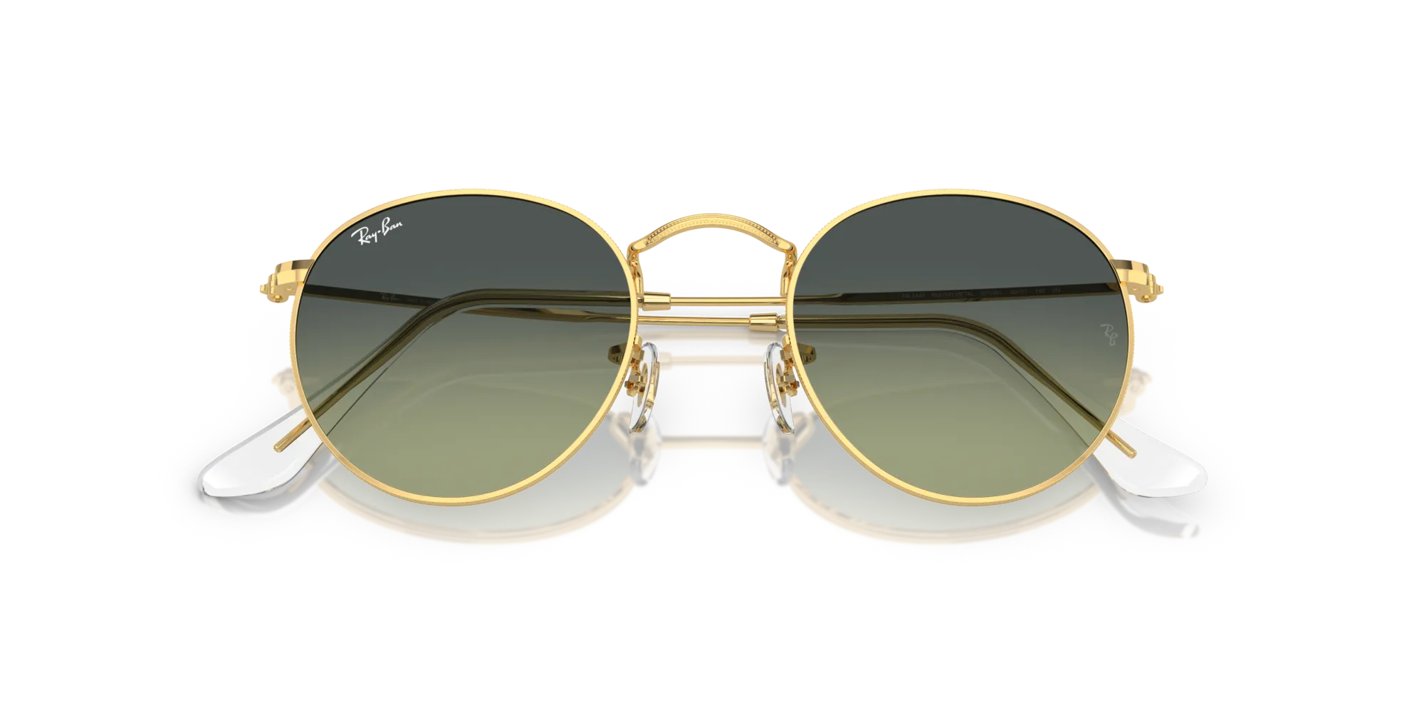Ray - Ban RB3447 ROUND METAL 001/BH Occhiali da sole Metallo Oro Verde Rotonda Normale Sfumato - immagine 2