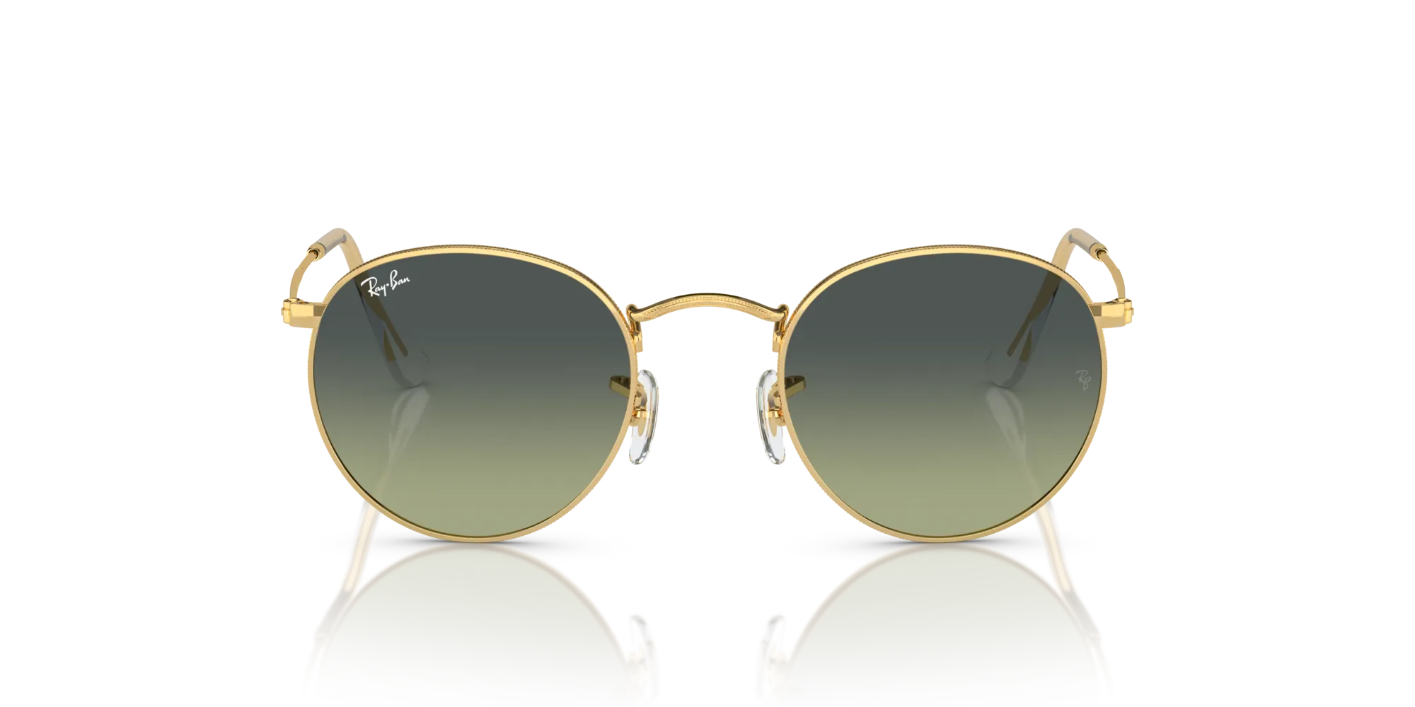 Ray - Ban RB3447 ROUND METAL 001/BH Occhiali da sole Metallo Oro Verde Rotonda Normale Sfumato - immagine 3