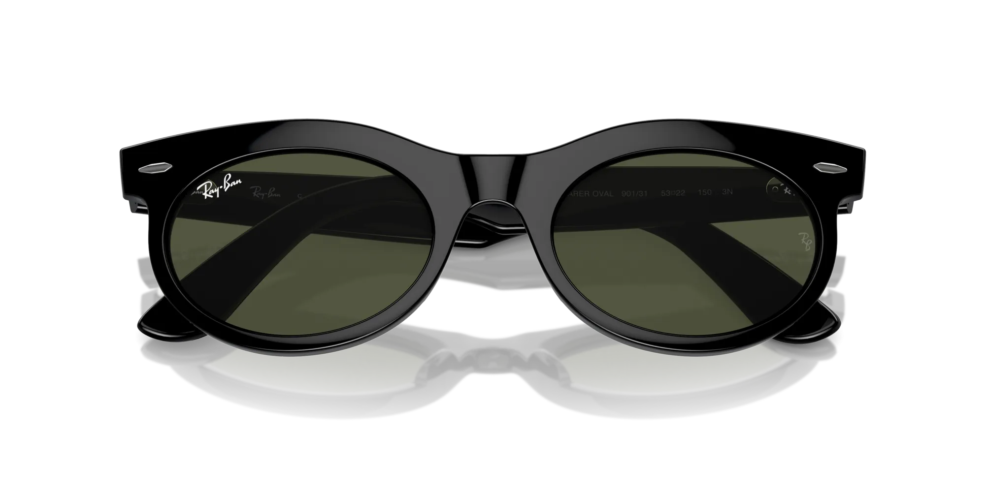 Ray - Ban RB2242 WAYFARER OVAL 901/31 Occhiali da sole Acetato Nero Verde Rotonda Normale - immagine 2