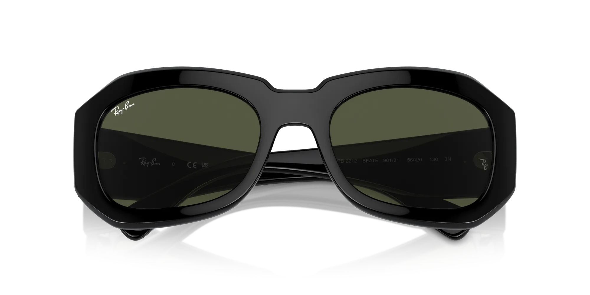 Ray - Ban RB2212 BEATE 901/31 Occhiali da sole Acetato Nero Verde Pillow Normale - immagine 2