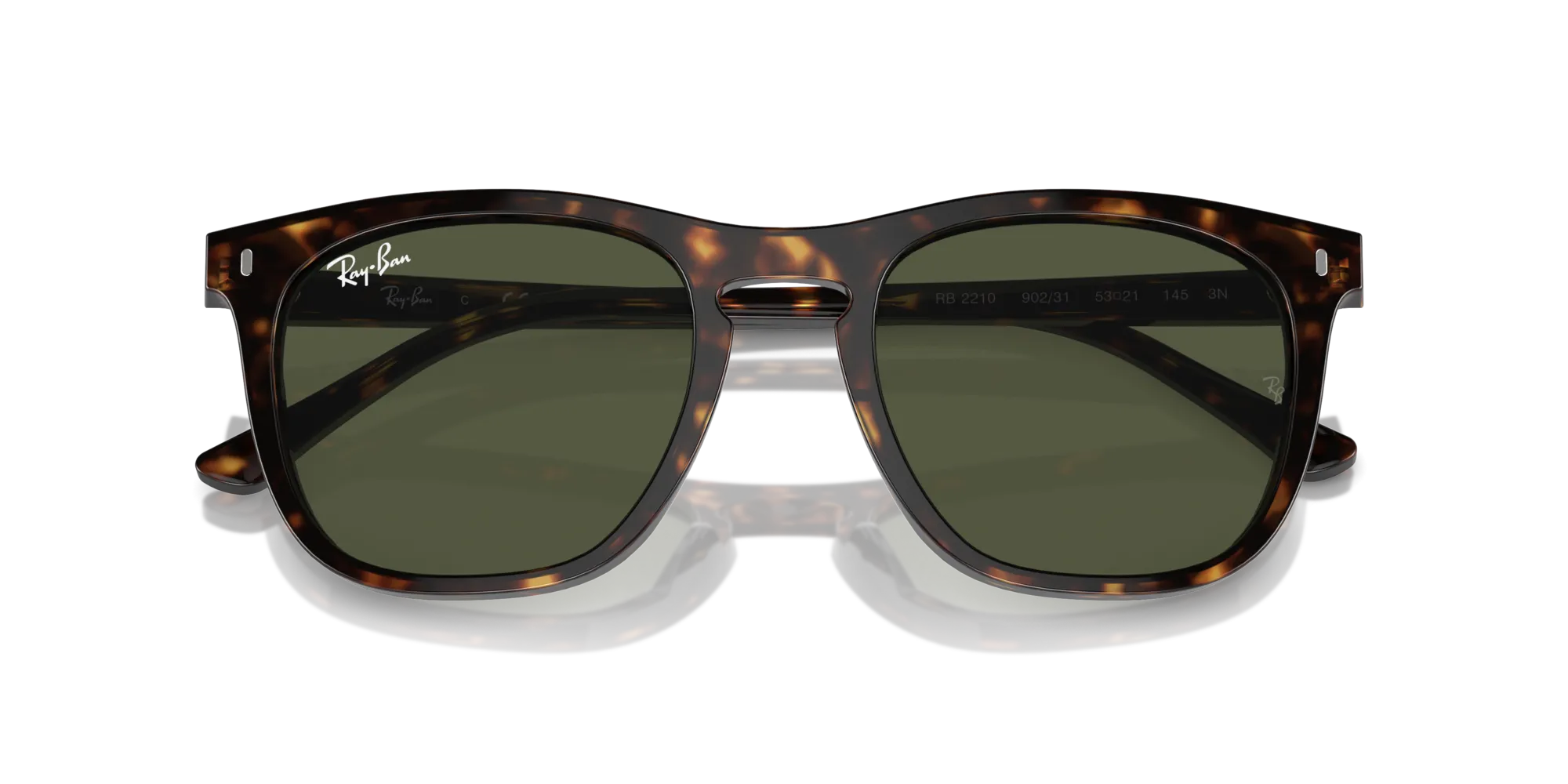 Ray - Ban RB2210 902/31 Occhiali da sole Acetato Tartaruga Verde Squadrata Normale - immagine 2