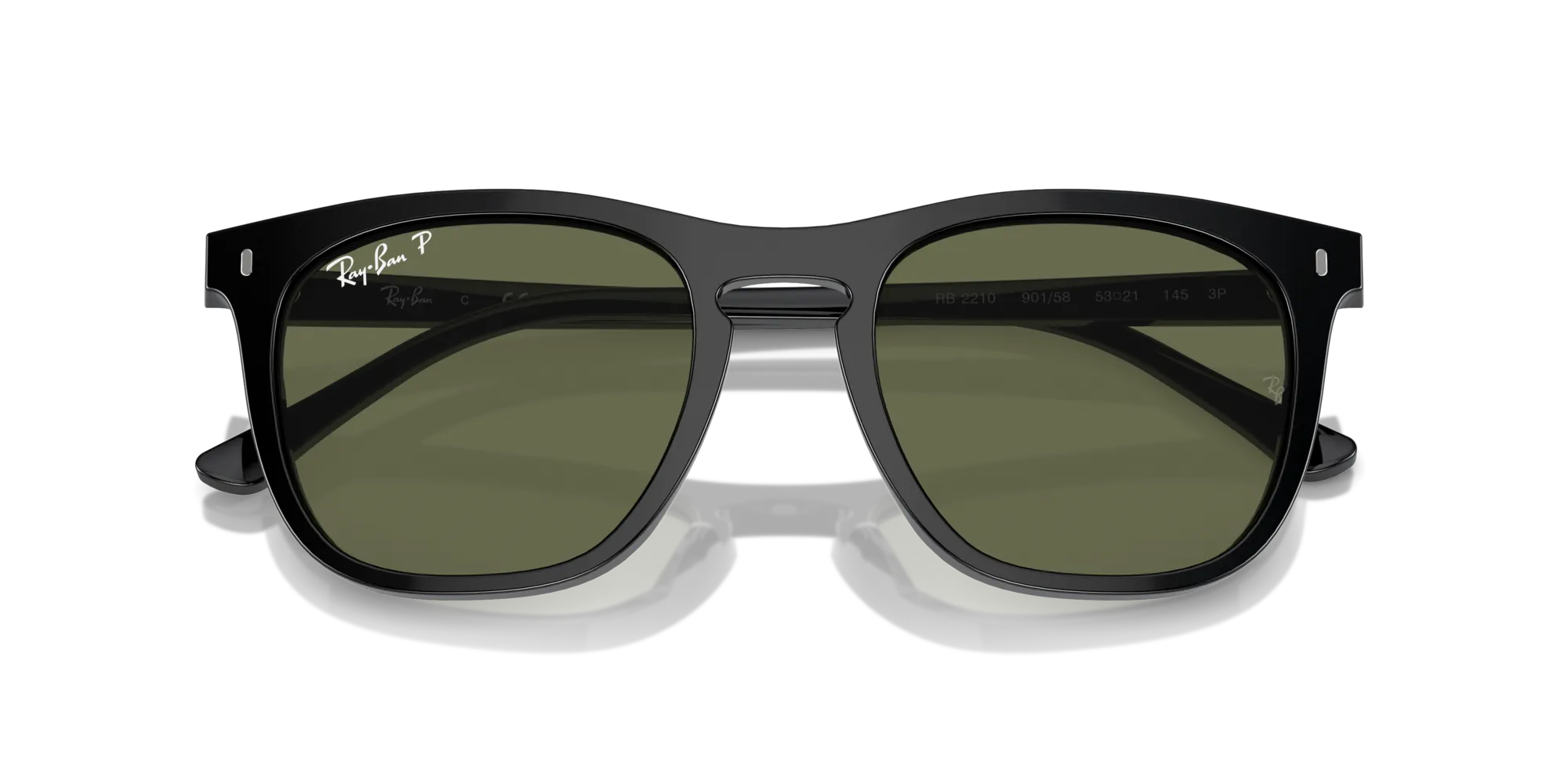 Ray - Ban RB2210 901/58 Occhiali da sole Acetato Nero Verde Squadrata Polarizzata - immagine 2
