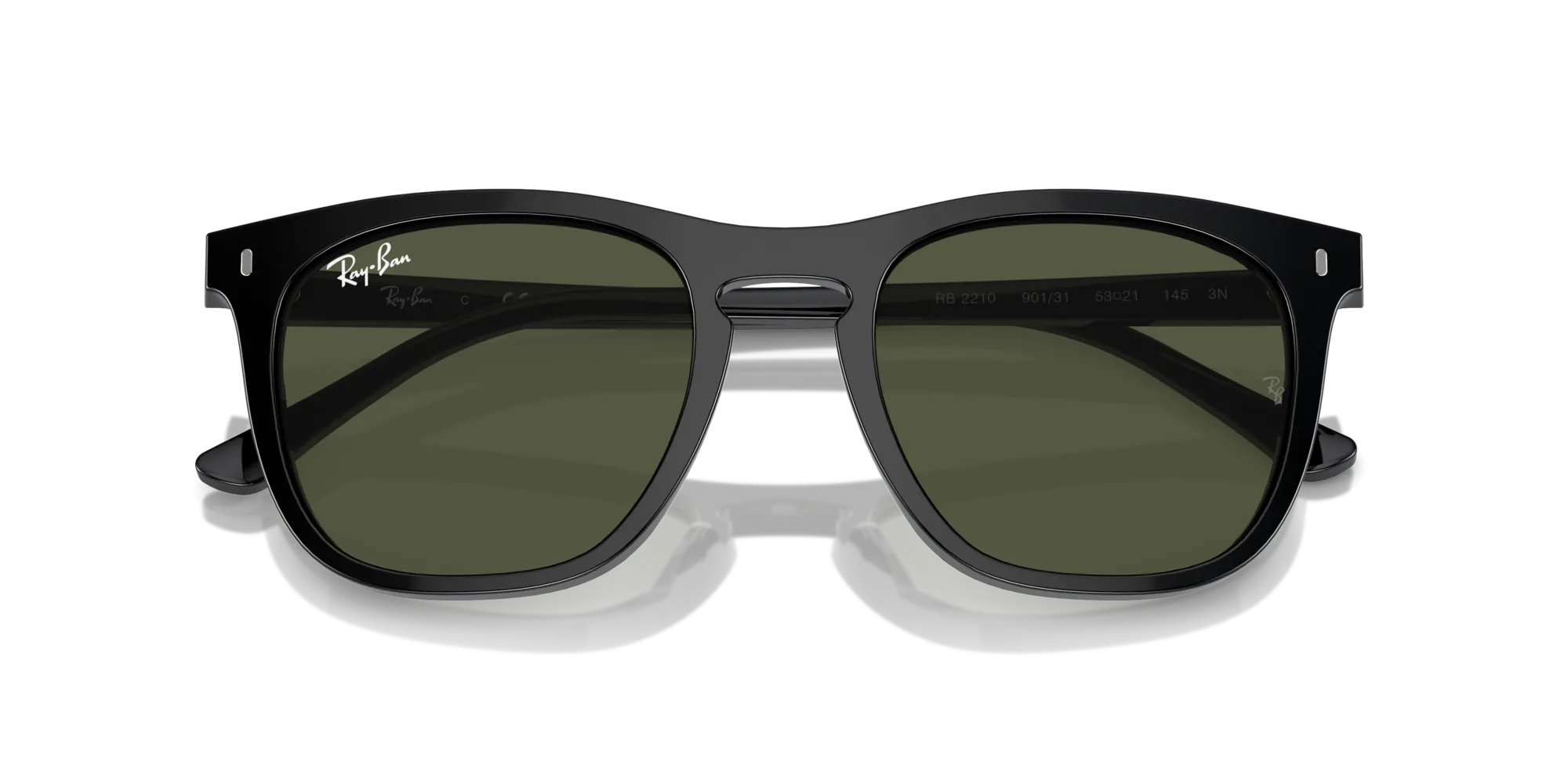 Ray - Ban RB2210 901/31 Occhiali da sole Acetato Nero Verde Squadrata Normale - immagine 2